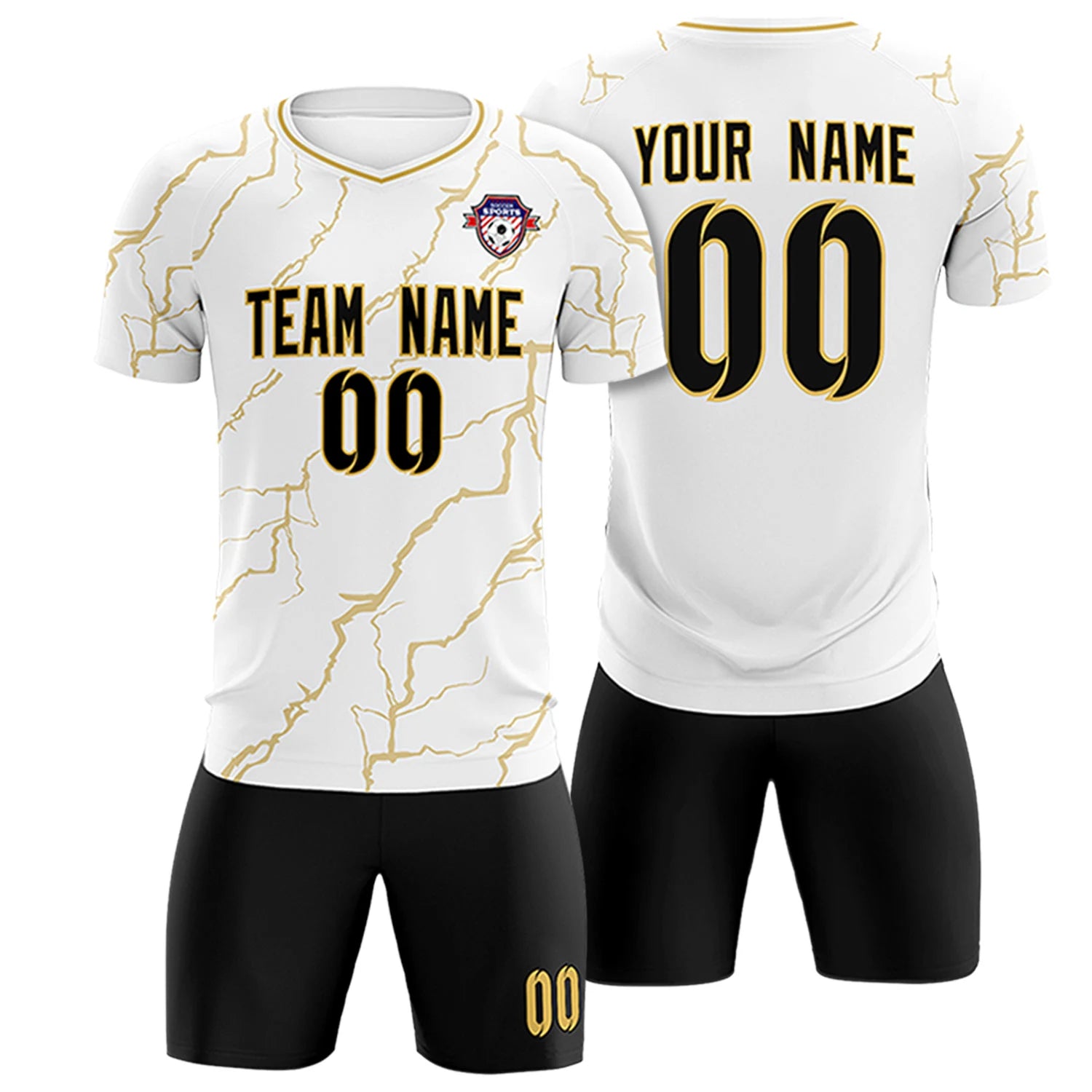 Custom White Old Gold Training Uniform Soccer Sets Jersey