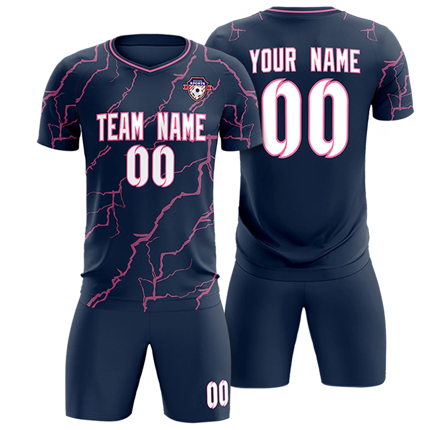 Custom Navy Pink Training Uniform Soccer Sets Jersey