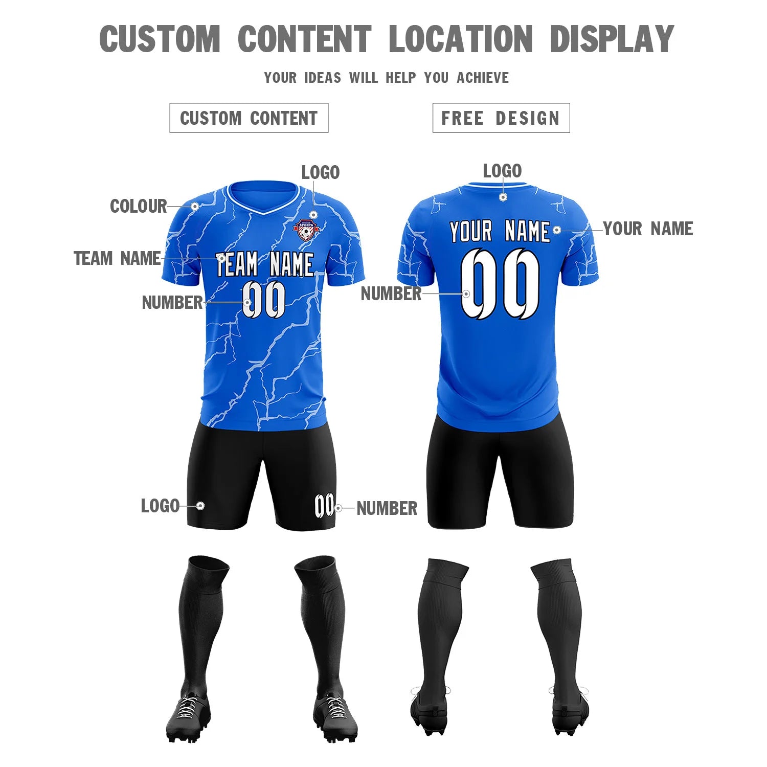 Custom Royal Blue White Training Uniform Soccer Sets Jersey