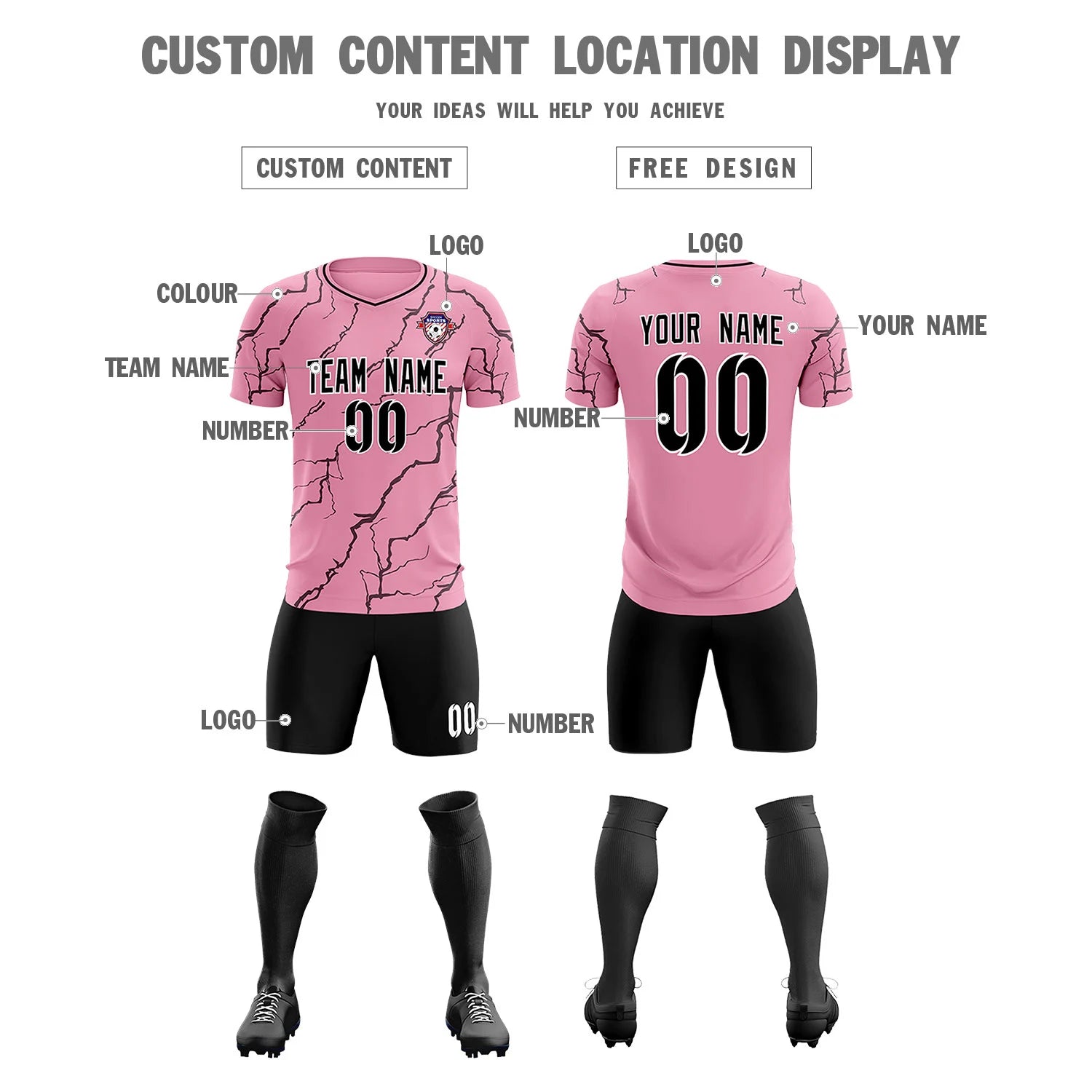 Custom Light Pink Black Training Uniform Soccer Sets Jersey