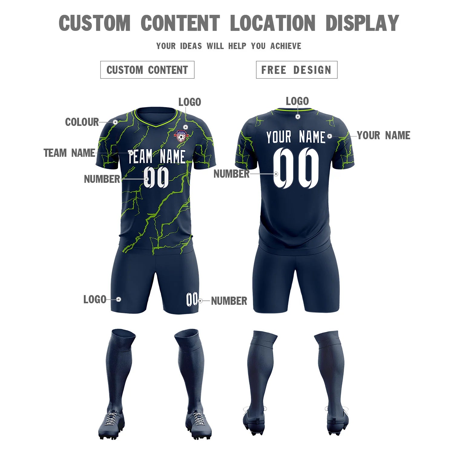 Custom Light Blue Neon Green Training Uniform Soccer Sets Jersey