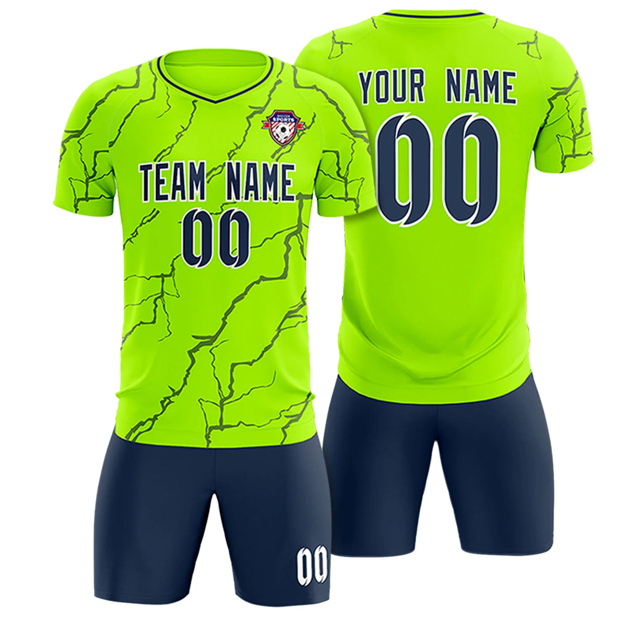 Custom Neon Green Navy Training Uniform Soccer Sets Jersey