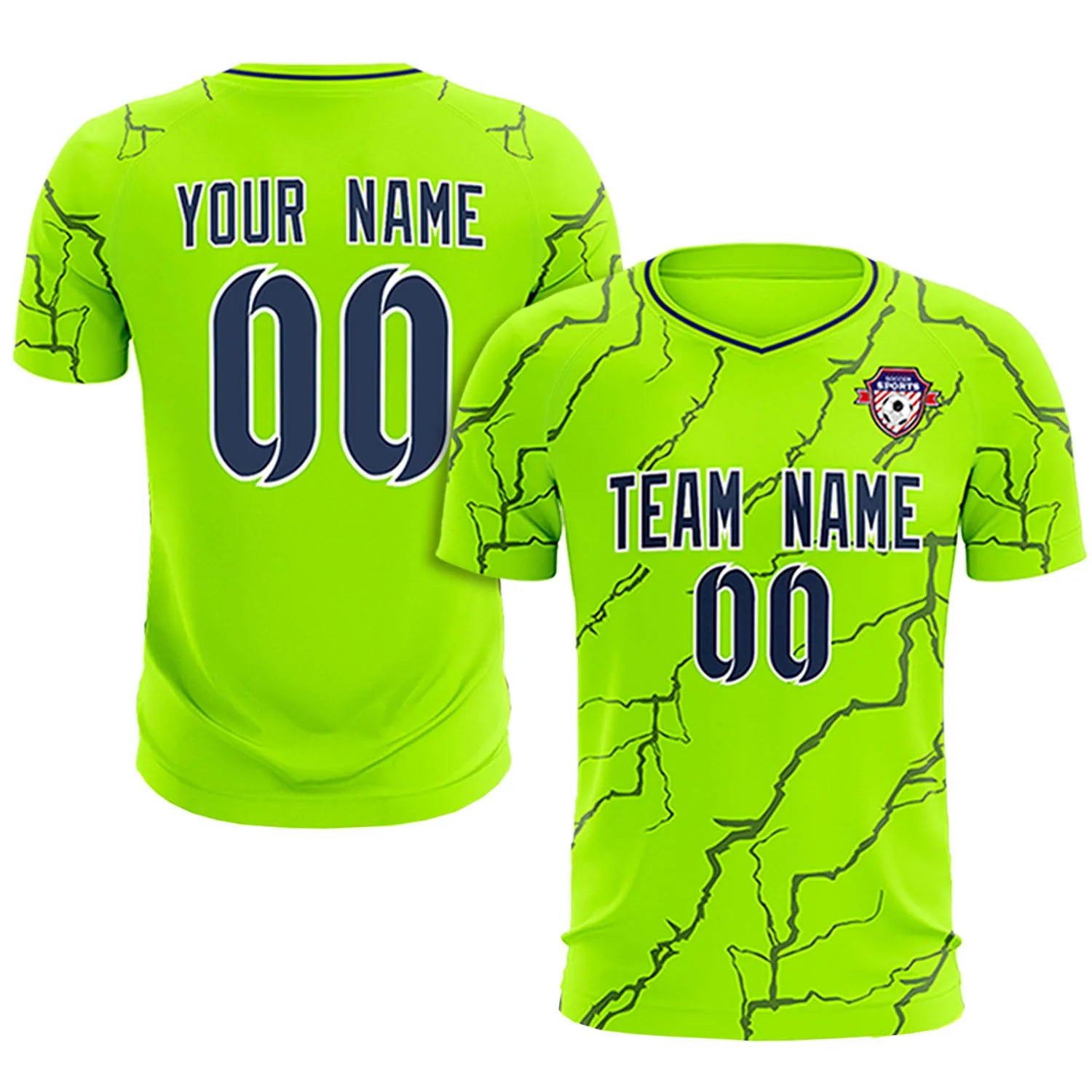 Custom Neon Green Navy Training Uniform Soccer Sets Jersey