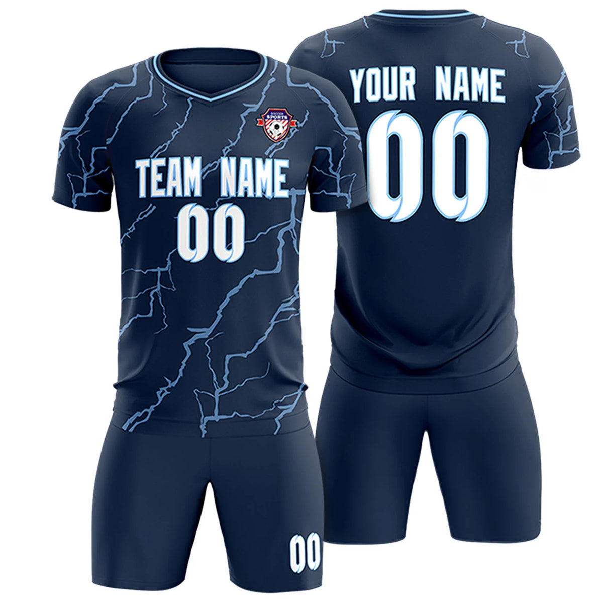 Custom Navy Light Blue Training Uniform Soccer Sets Jersey