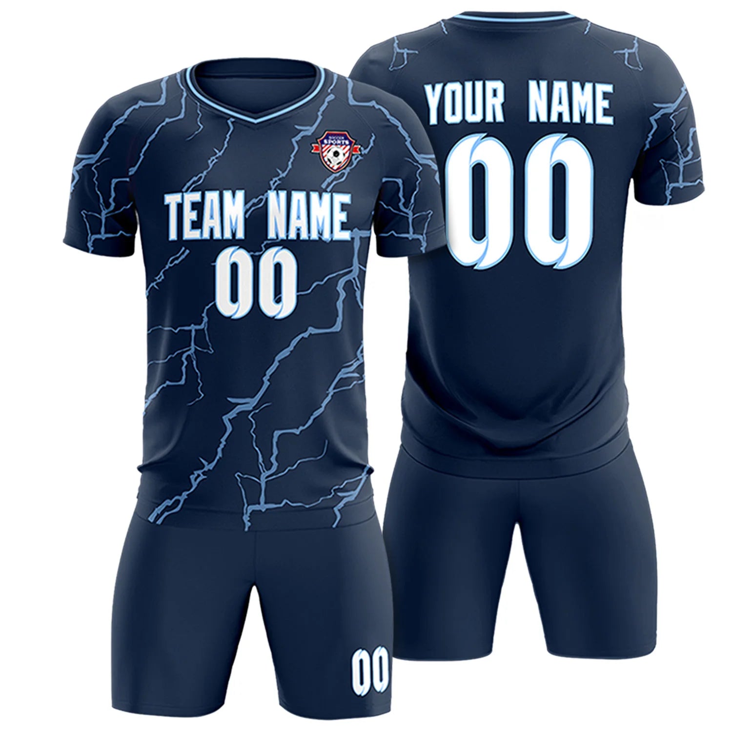 Custom Navy Light Blue Training Uniform Soccer Sets Jersey