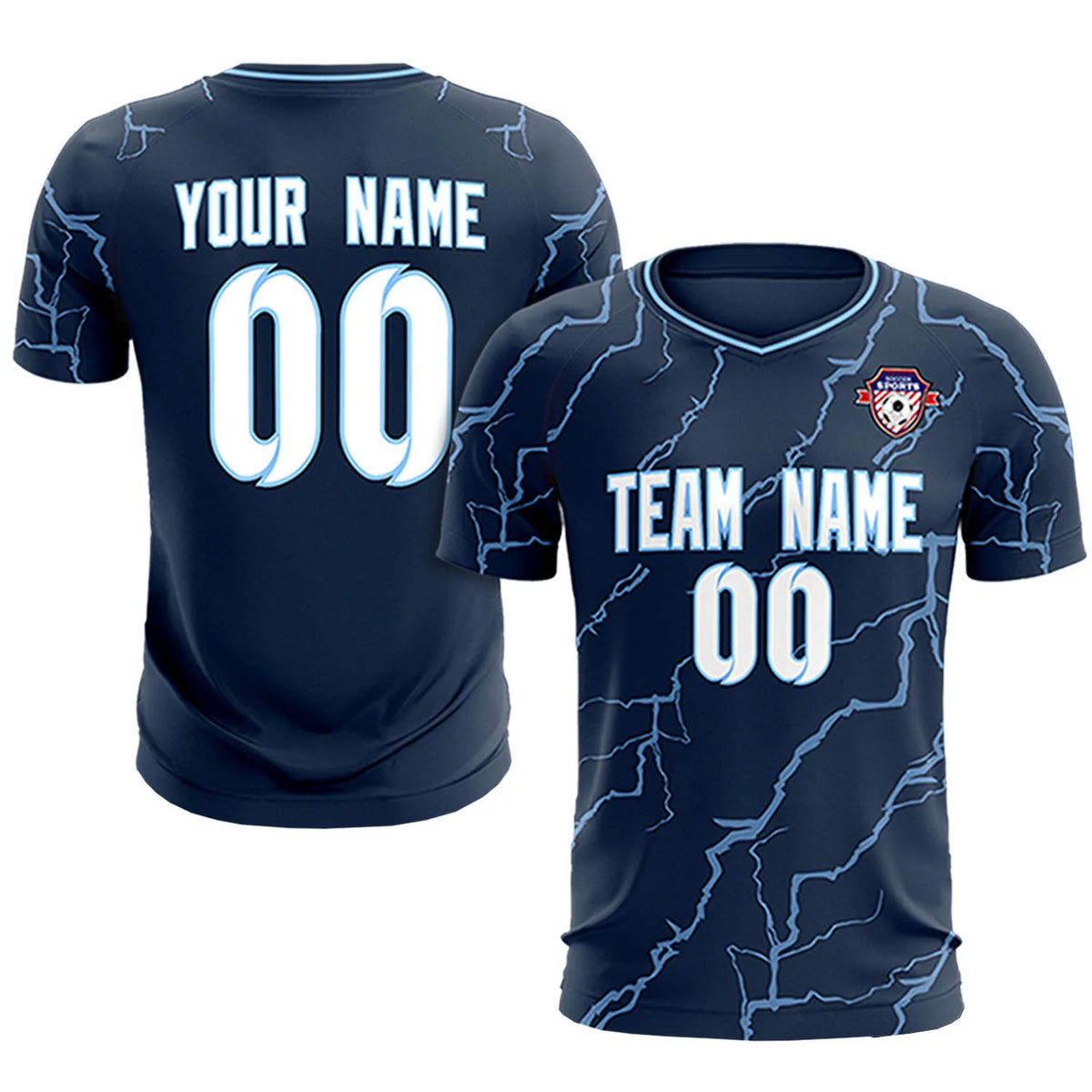 Custom Navy Light Blue Training Uniform Soccer Sets Jersey