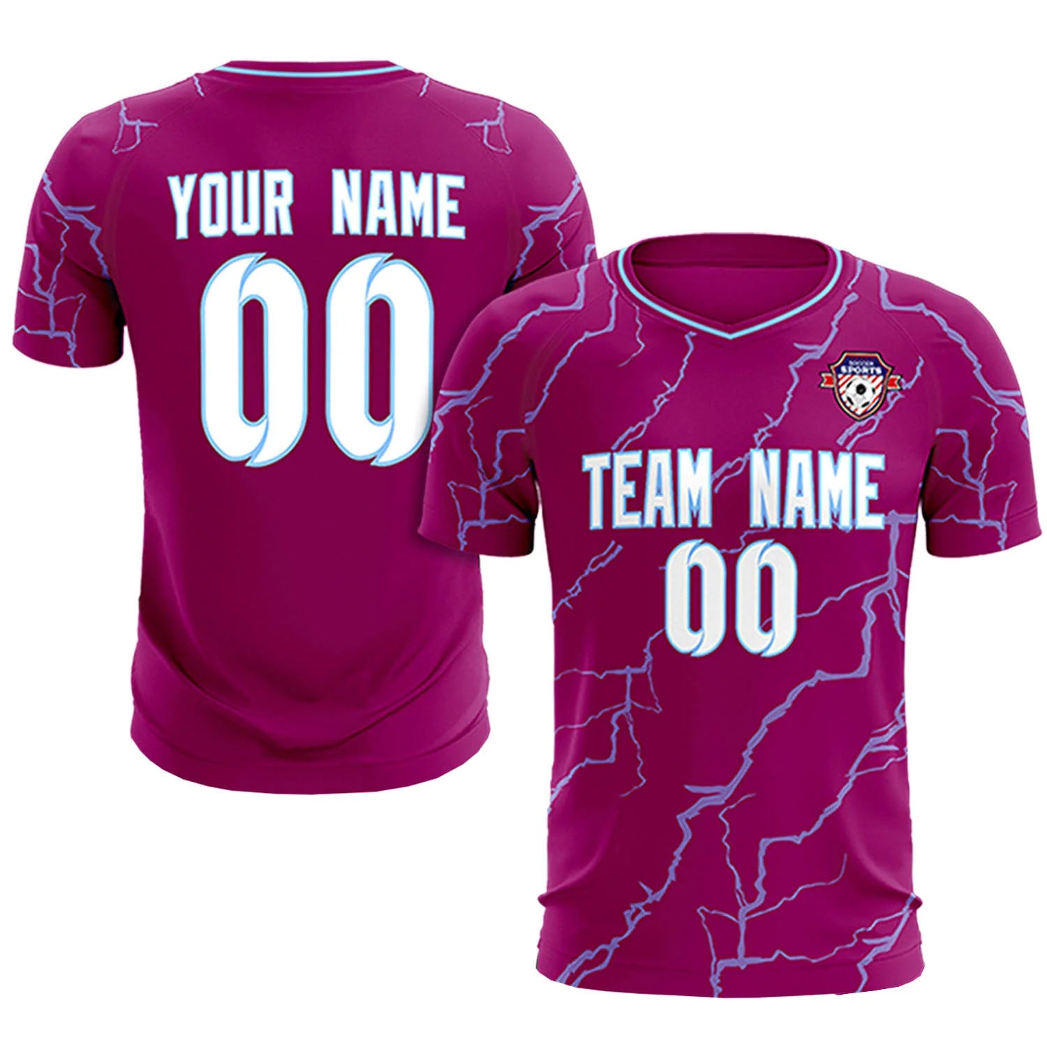 Custom Dark Pink Light Blue Training Uniform Soccer Sets Jersey