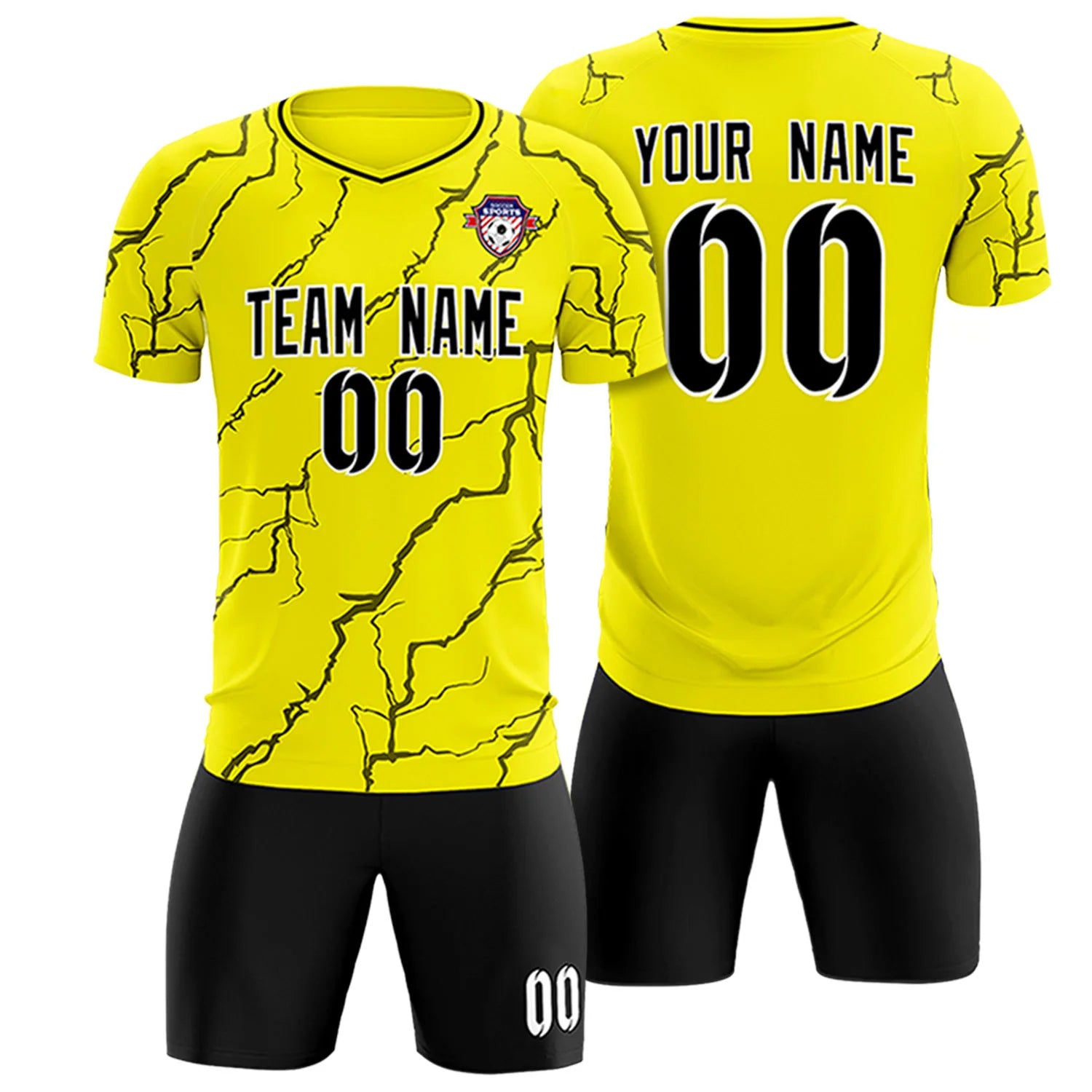 Custom Yellow Black Training Uniform Soccer Sets Jersey