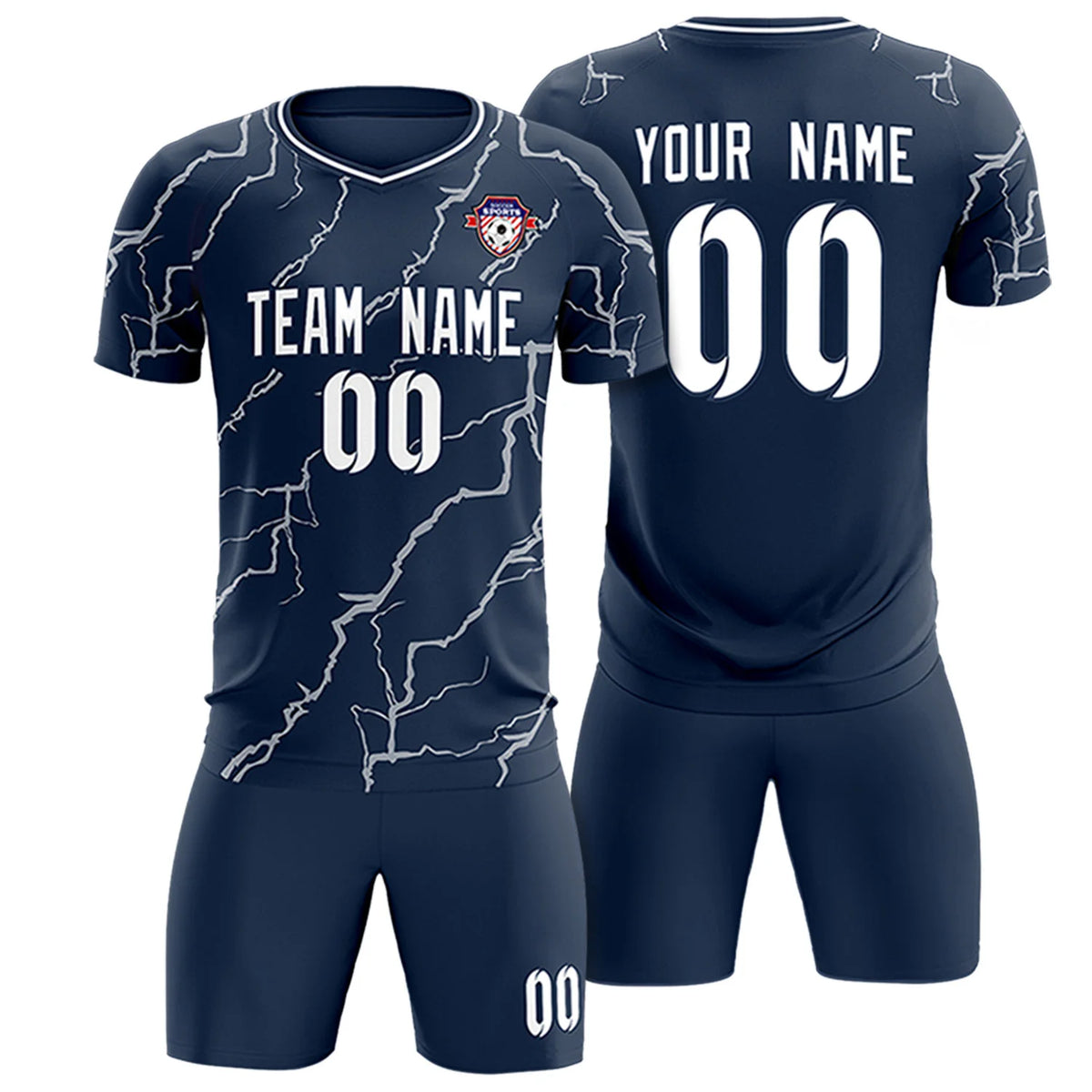 Custom Navy White Training Uniform Soccer Sets Jersey