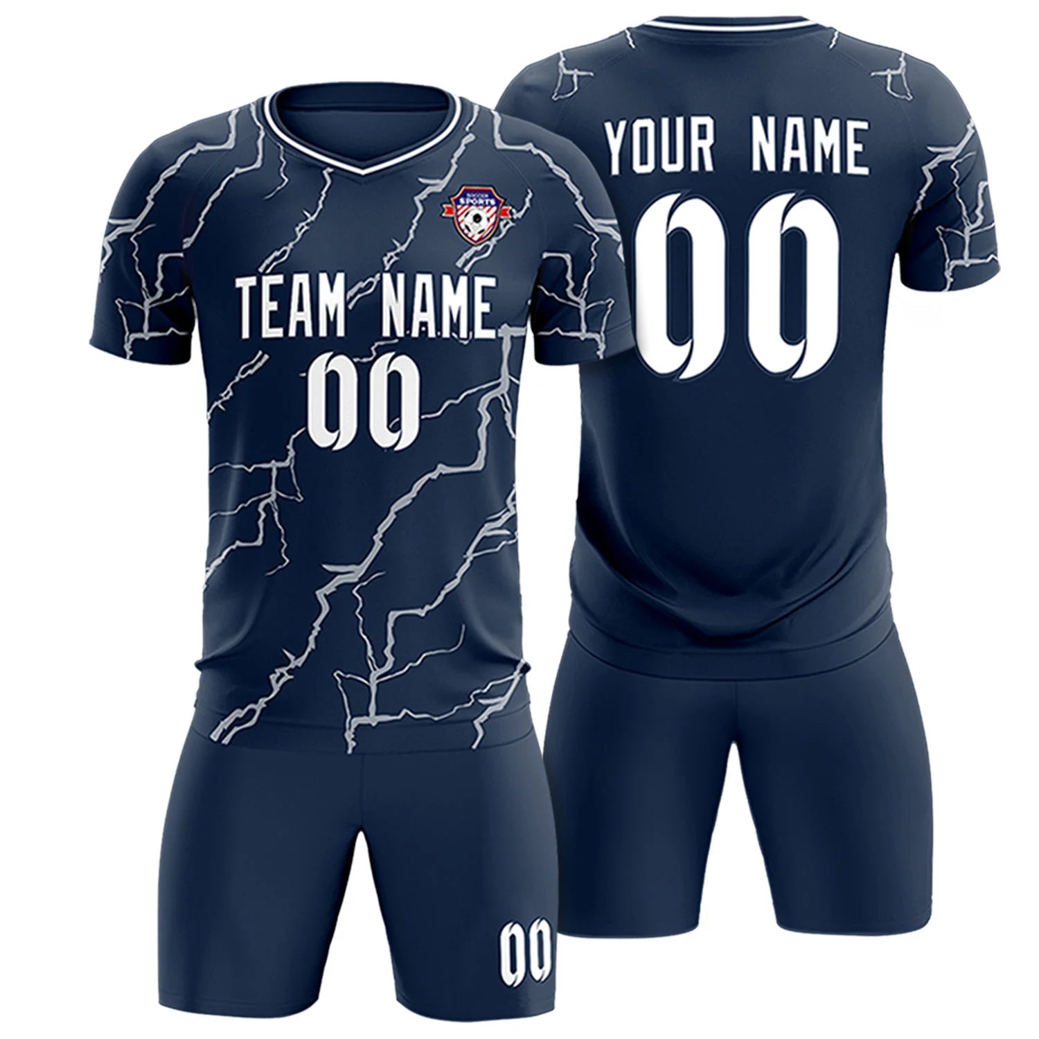 Custom Navy White Training Uniform Soccer Sets Jersey