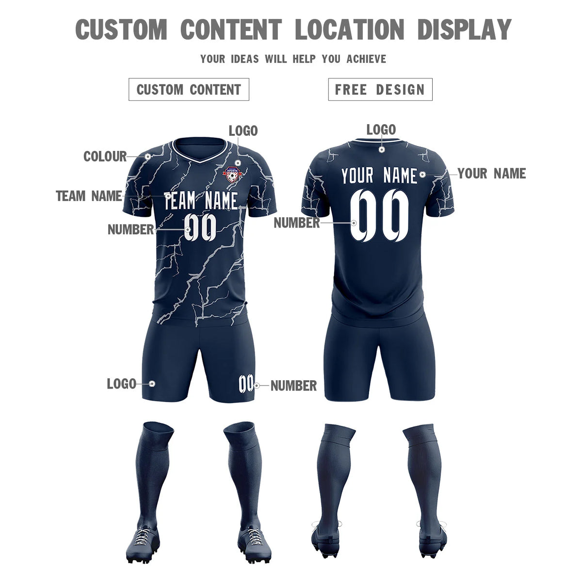 Custom Navy White Training Uniform Soccer Sets Jersey