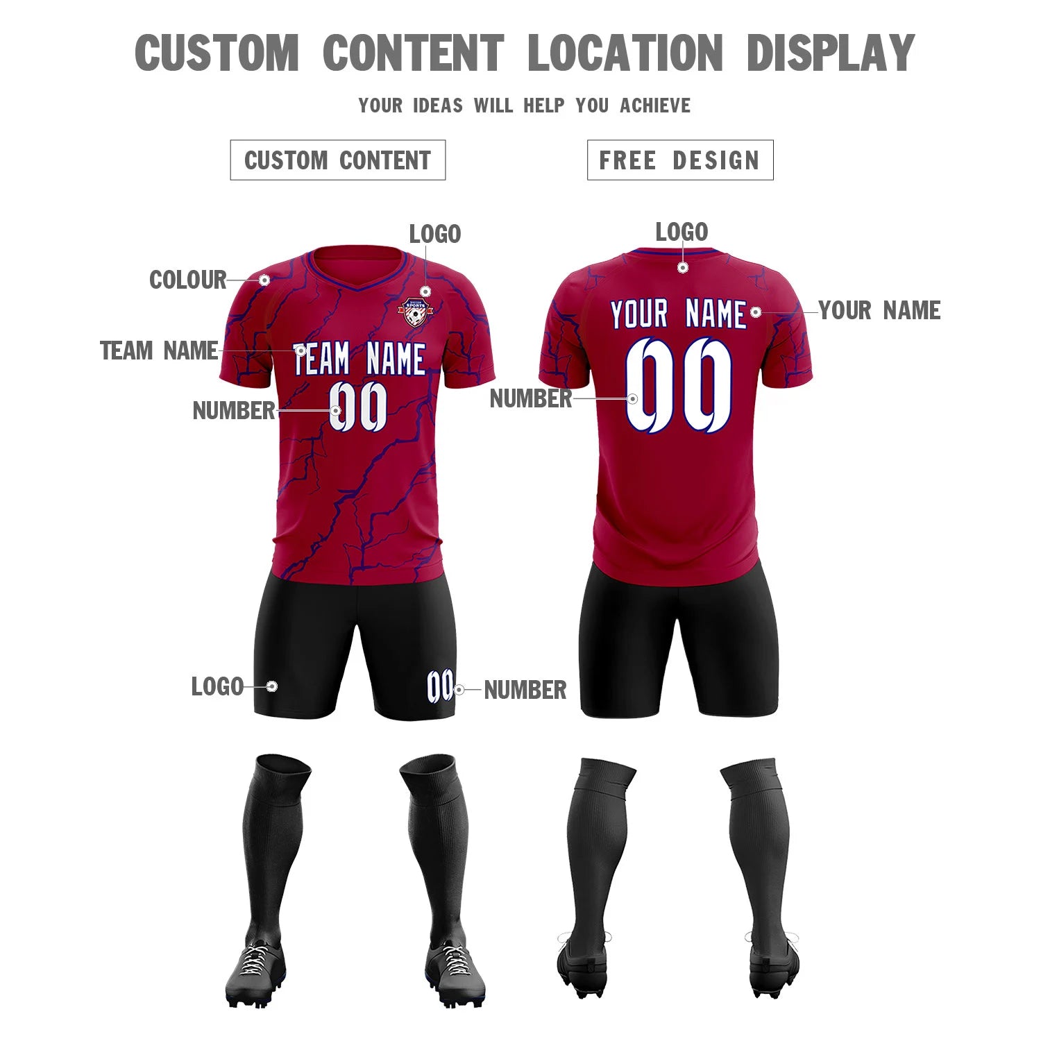 Custom Crimson Royal Blue Training Uniform Soccer Sets Jersey