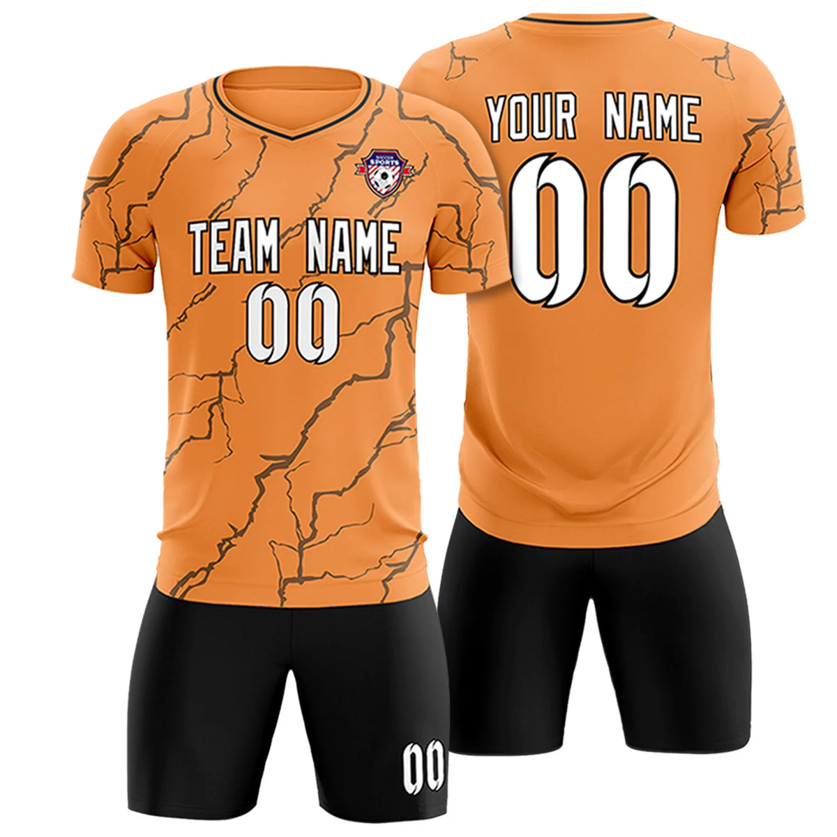 Custom Orange Black Training Uniform Soccer Sets Jersey