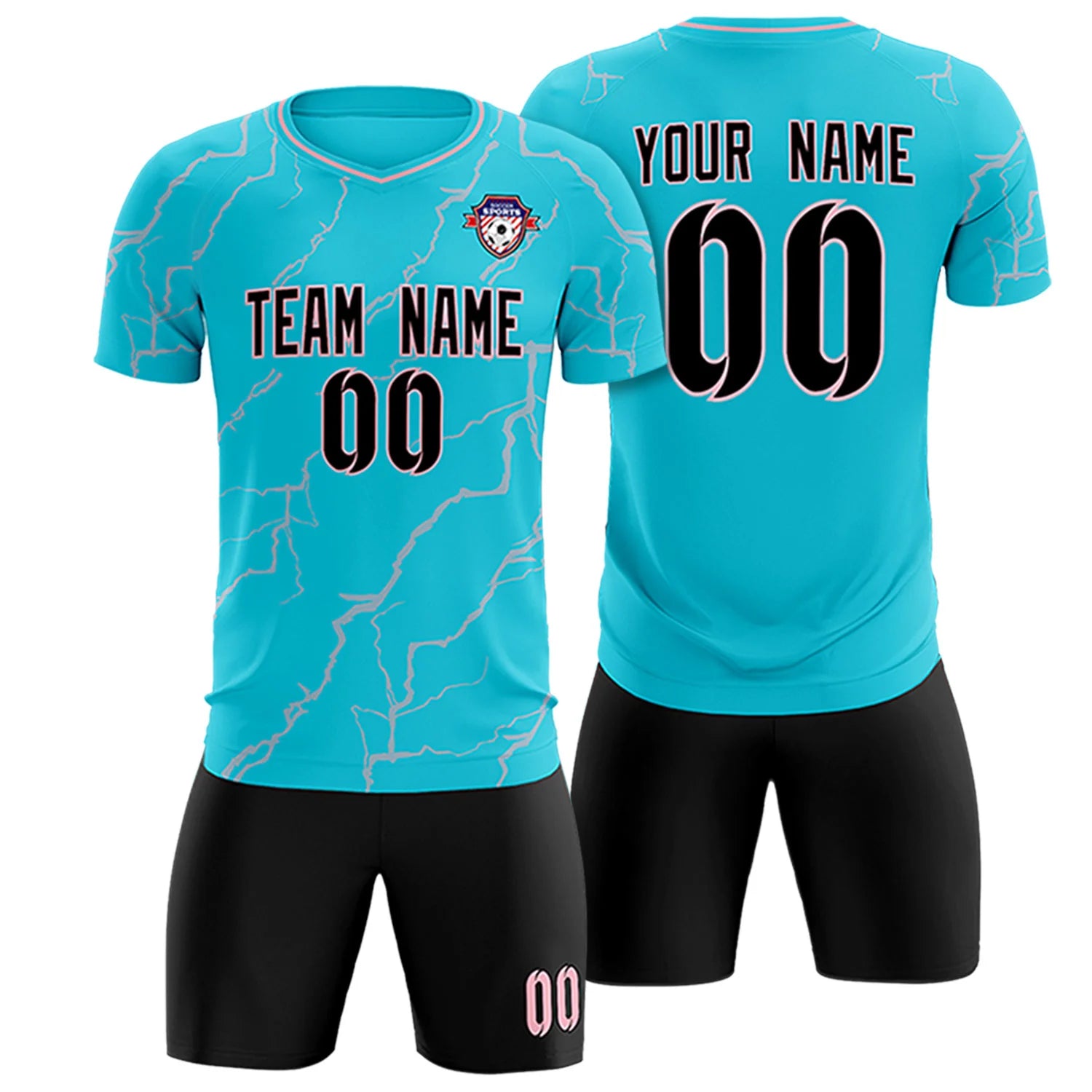 Custom Aqua Light Pink Training Uniform Soccer Sets Jersey