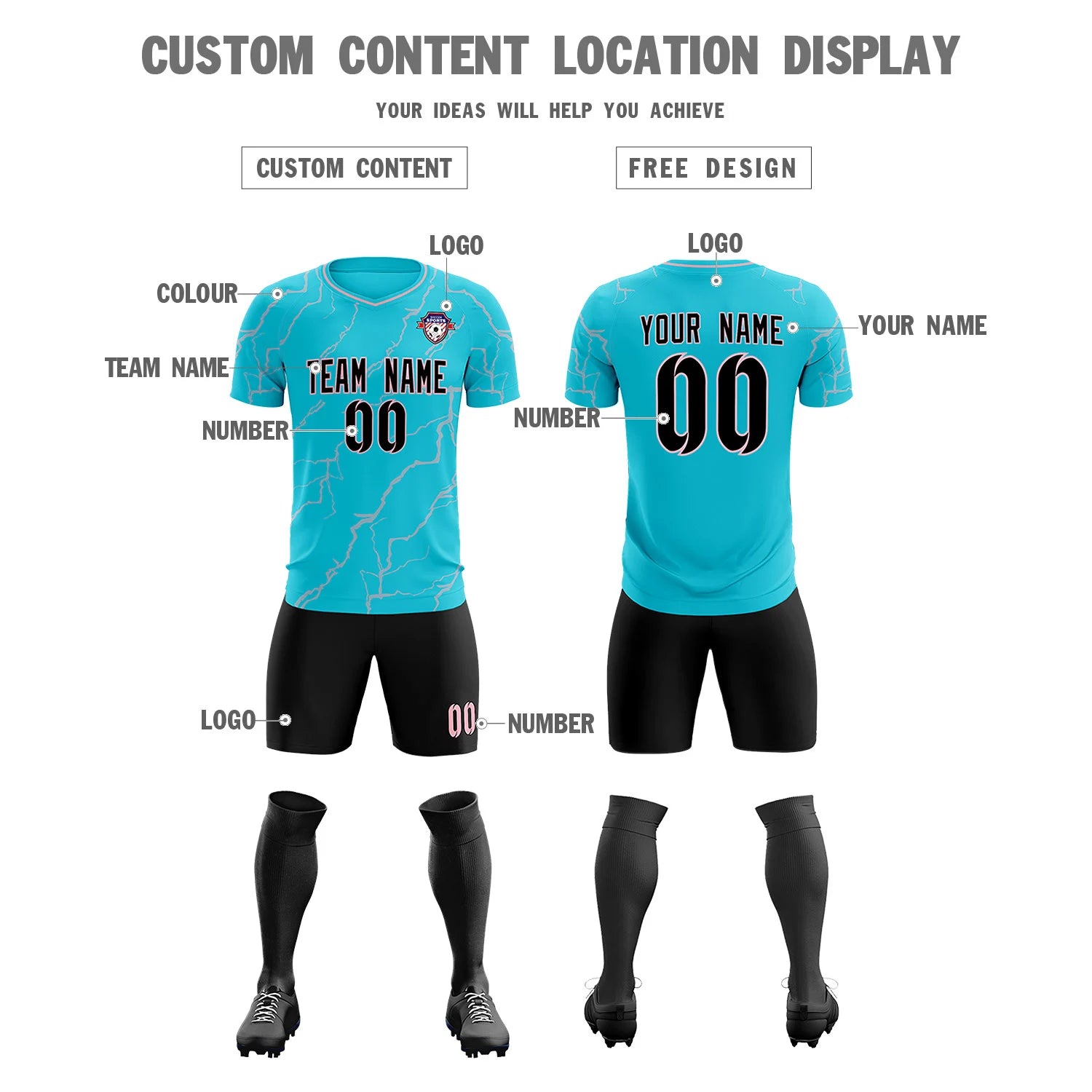 Custom Aqua Light Pink Training Uniform Soccer Sets Jersey