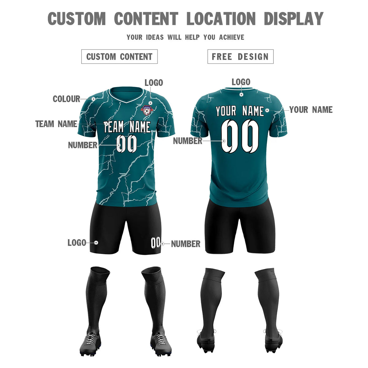 Custom Midnight Green White Training Uniform Soccer Sets Jersey