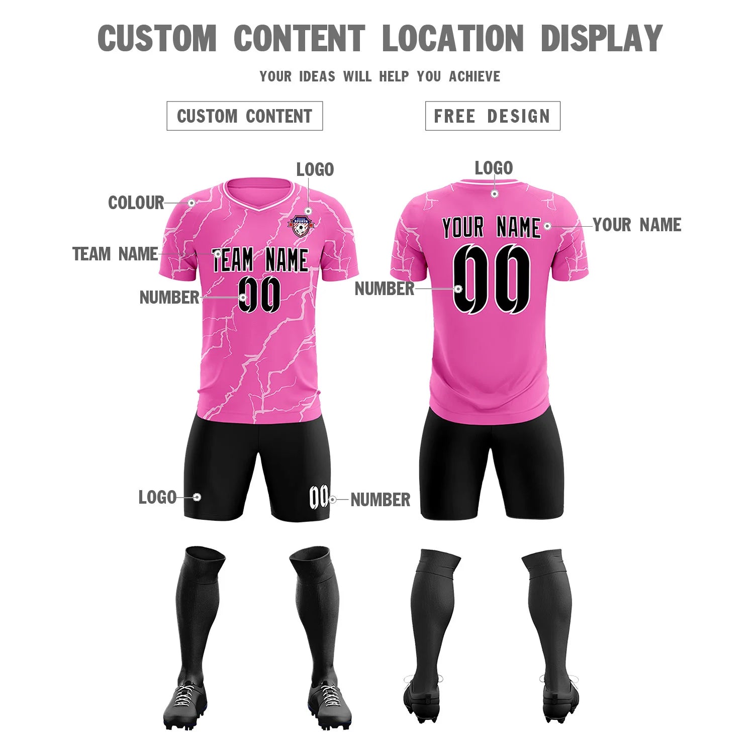 Custom Pink White Training Uniform Soccer Sets Jersey