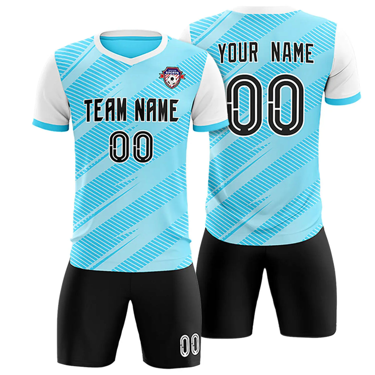 Custom Light Blue White Casual Sport Soccer Sets Jersey