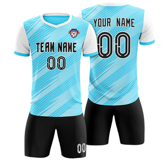 Custom Light Blue White Casual Sport Soccer Sets Jersey - Style 1