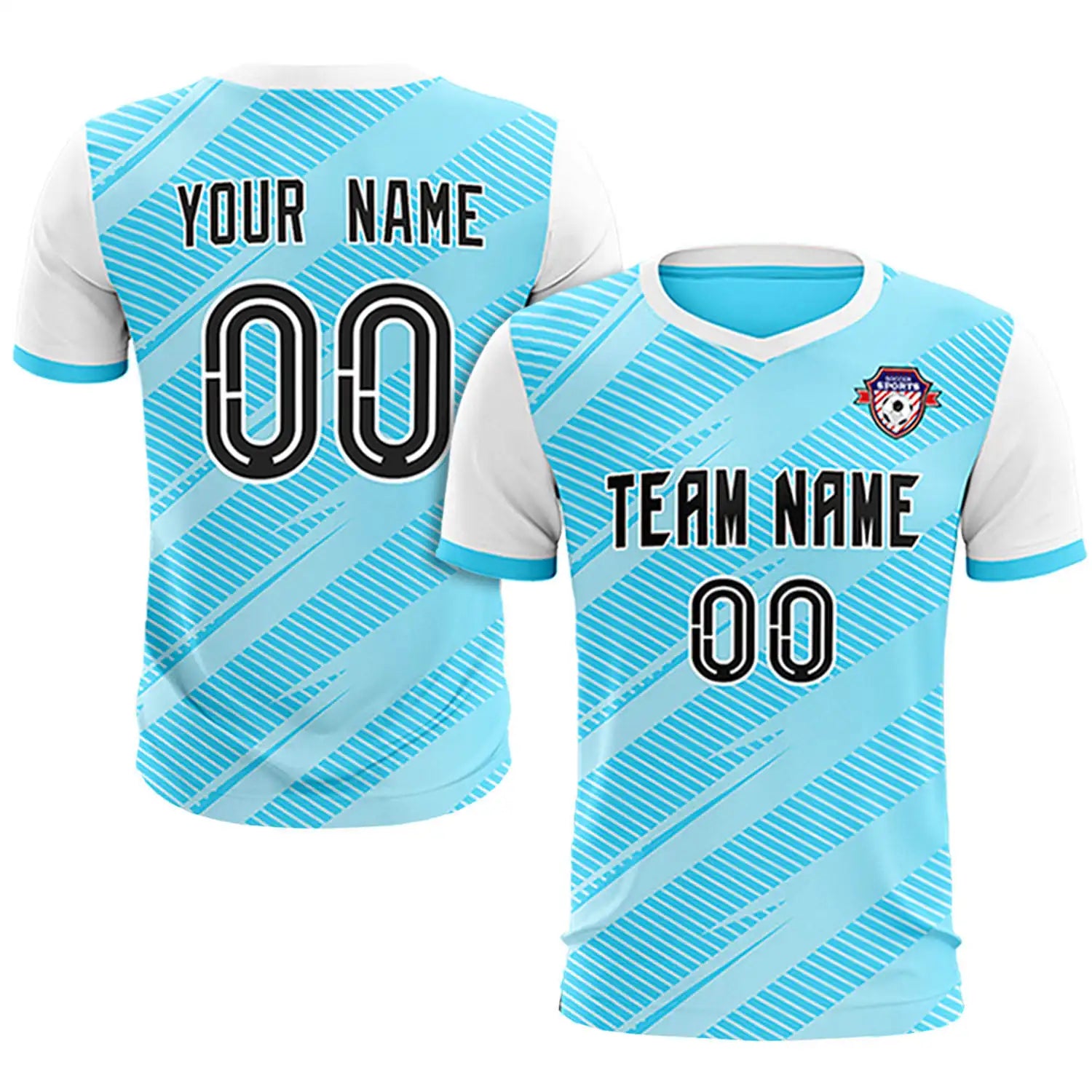 Custom Light Blue White Casual Sport Soccer Sets Jersey