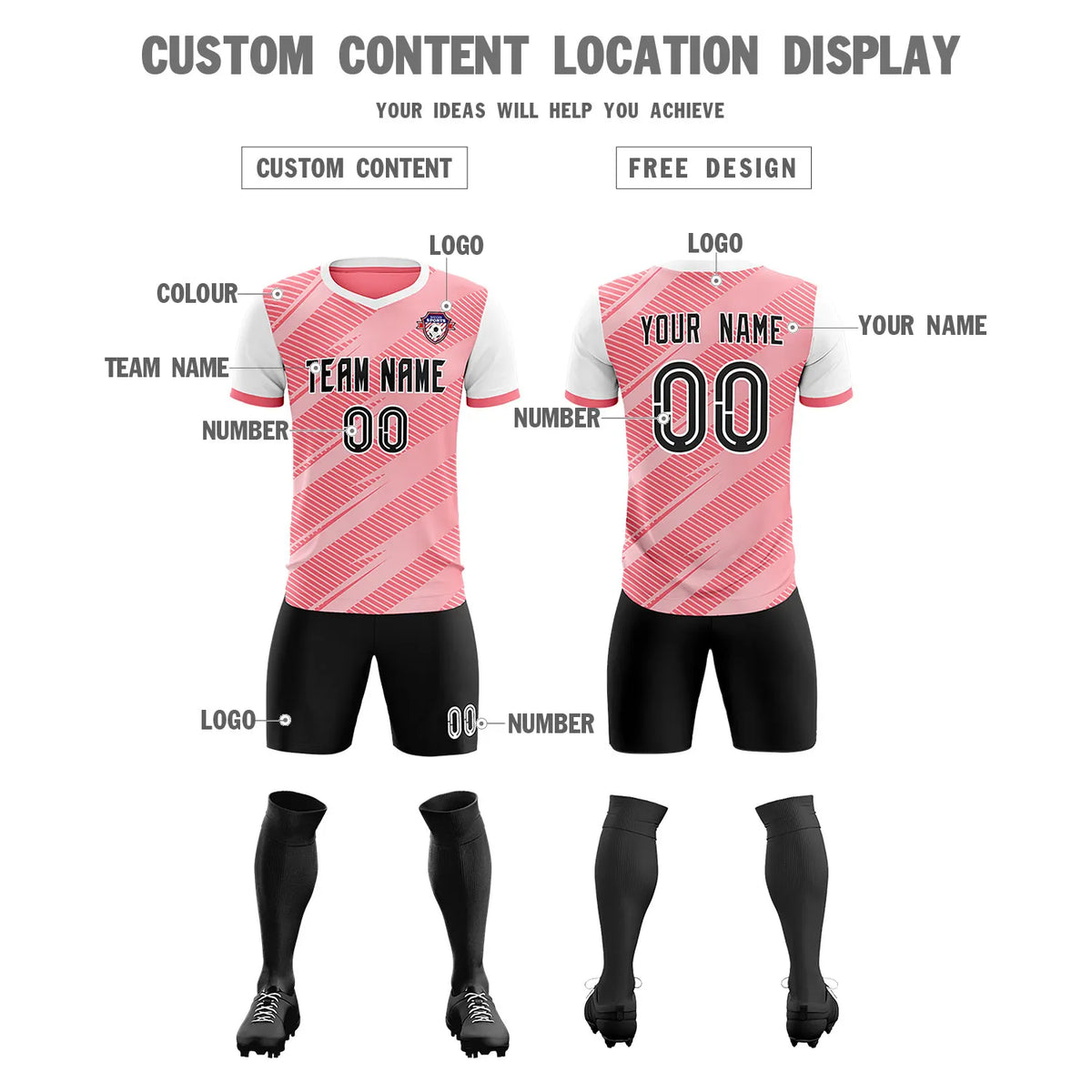 Custom Light Red White Casual Sport Soccer Sets Jersey