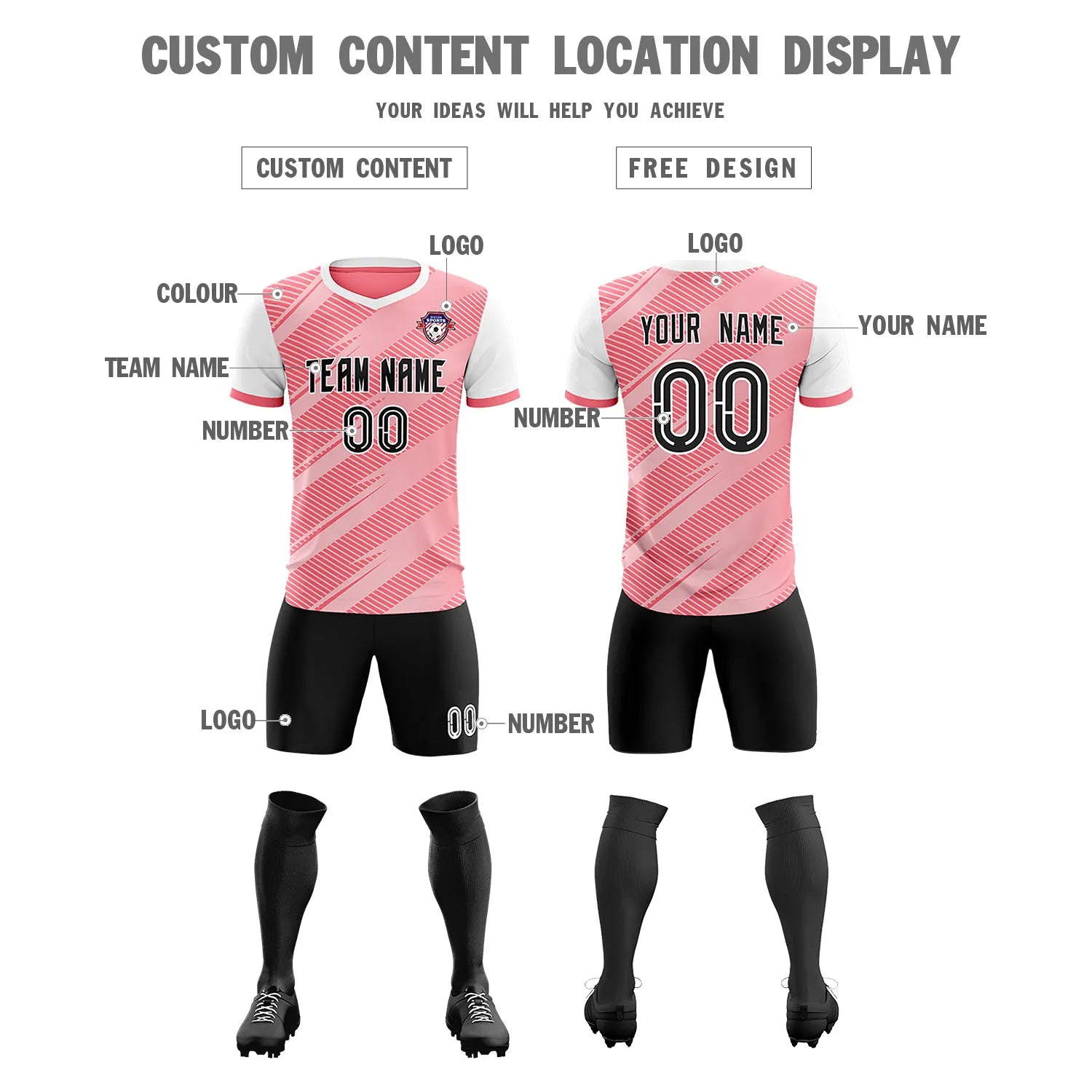 Custom Light Red White Casual Sport Soccer Sets Jersey