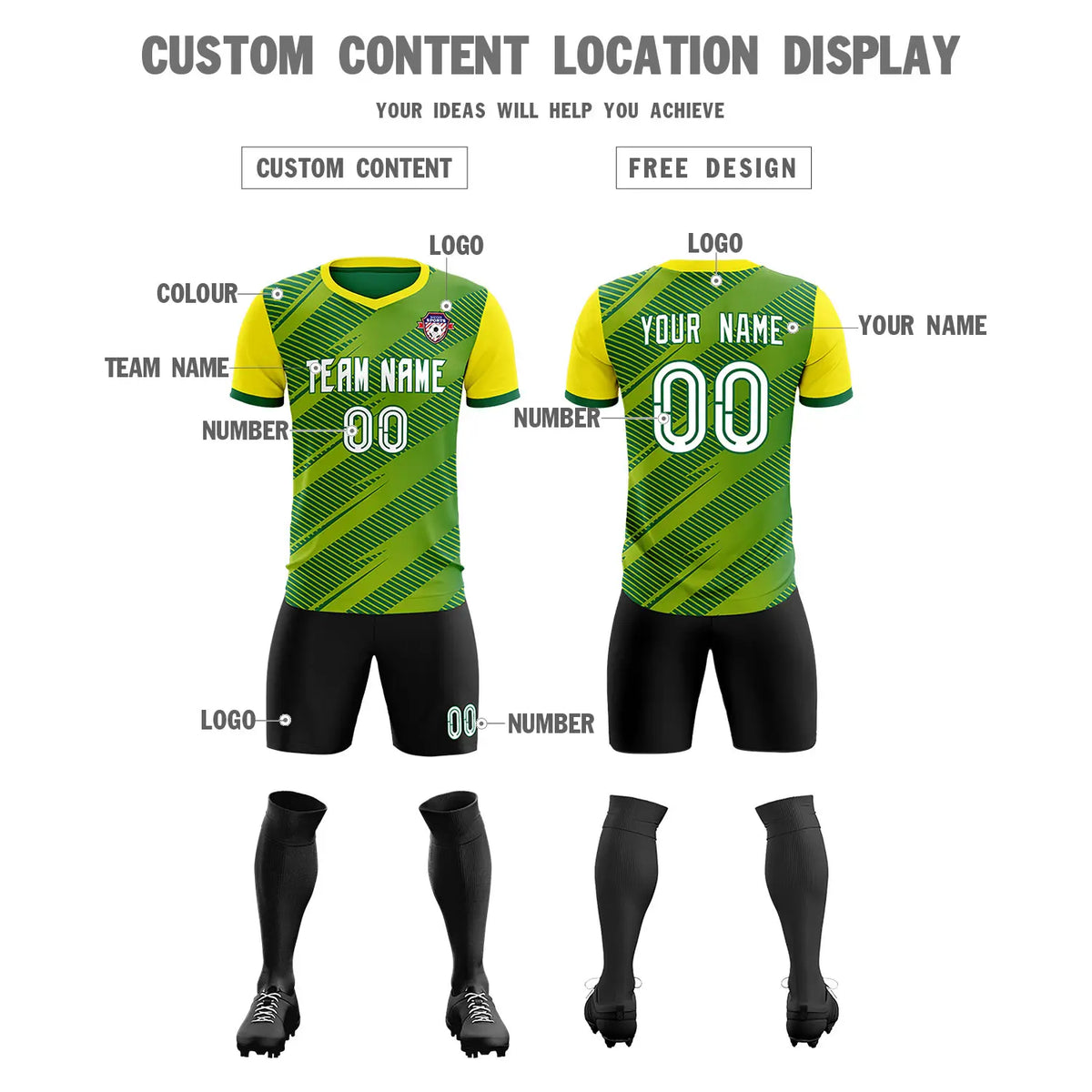Custom Green Gold01 Casual Sport Soccer Sets Jersey