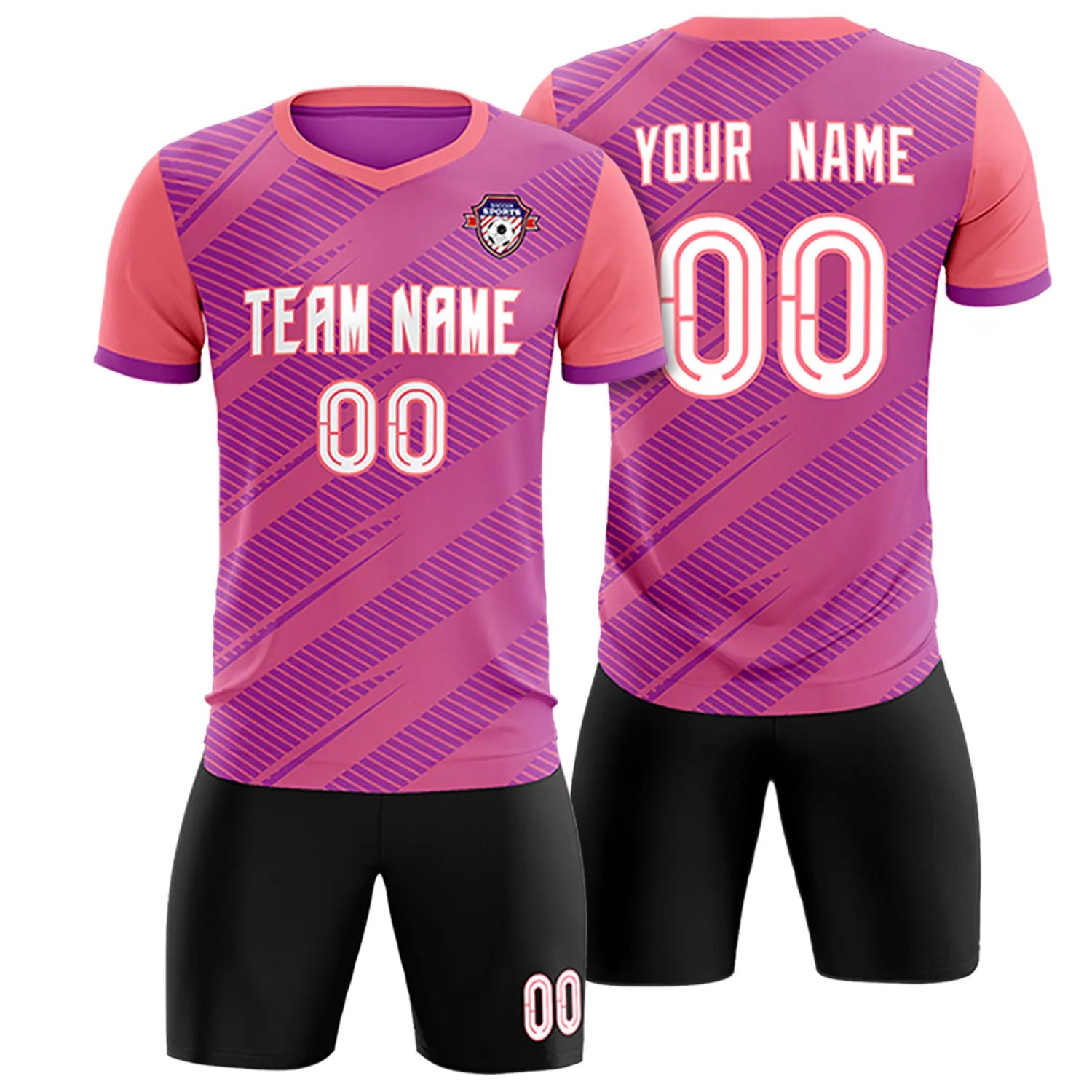 Custom Pink Light Red Casual Sport Soccer Sets Jersey