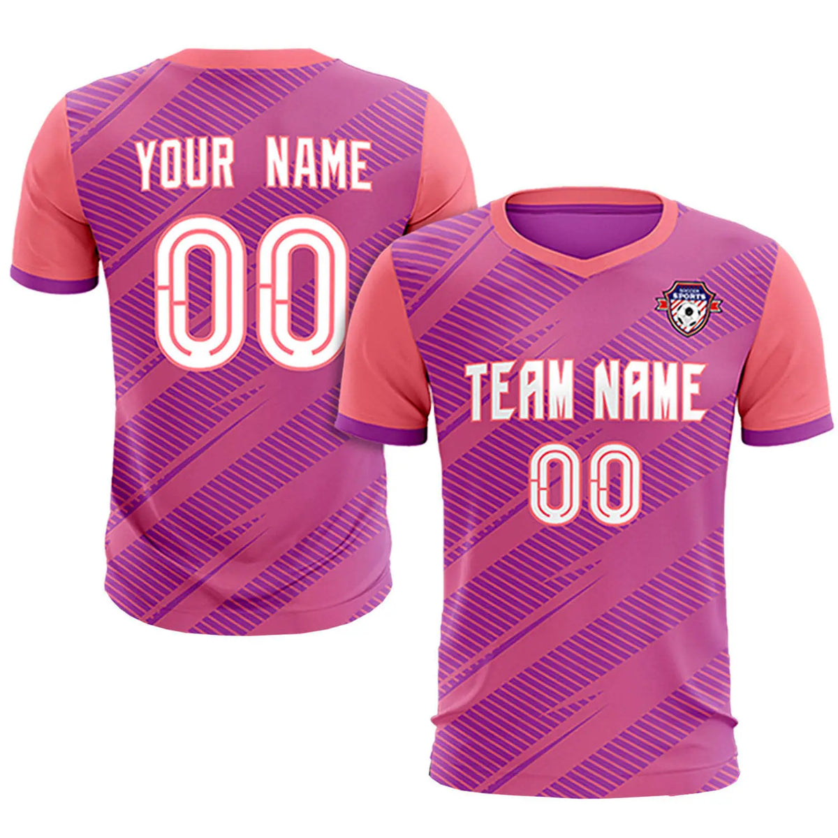 Custom Pink Light Red Casual Sport Soccer Sets Jersey
