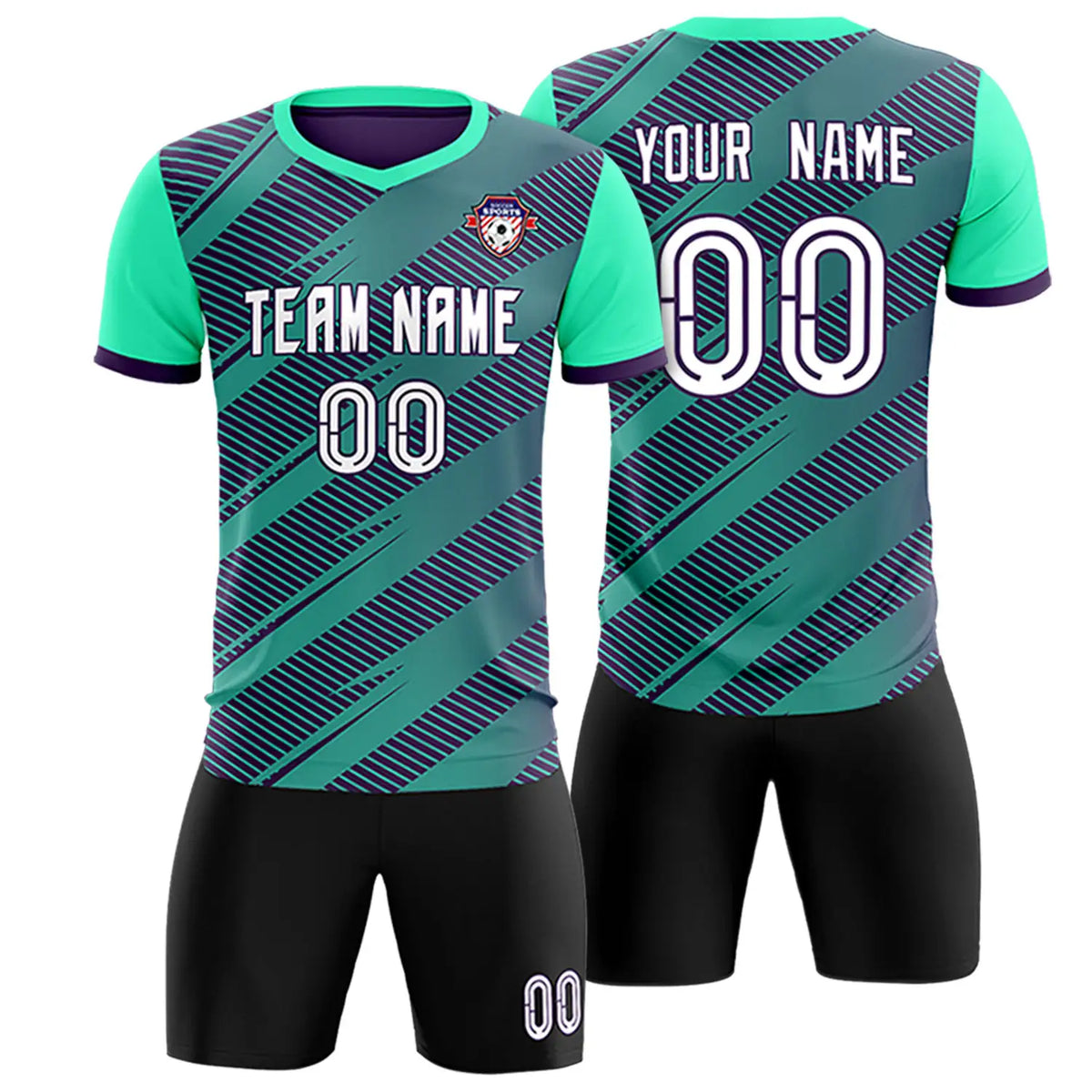 Custom Dark Purple Green Casual Sport Soccer Sets Jersey