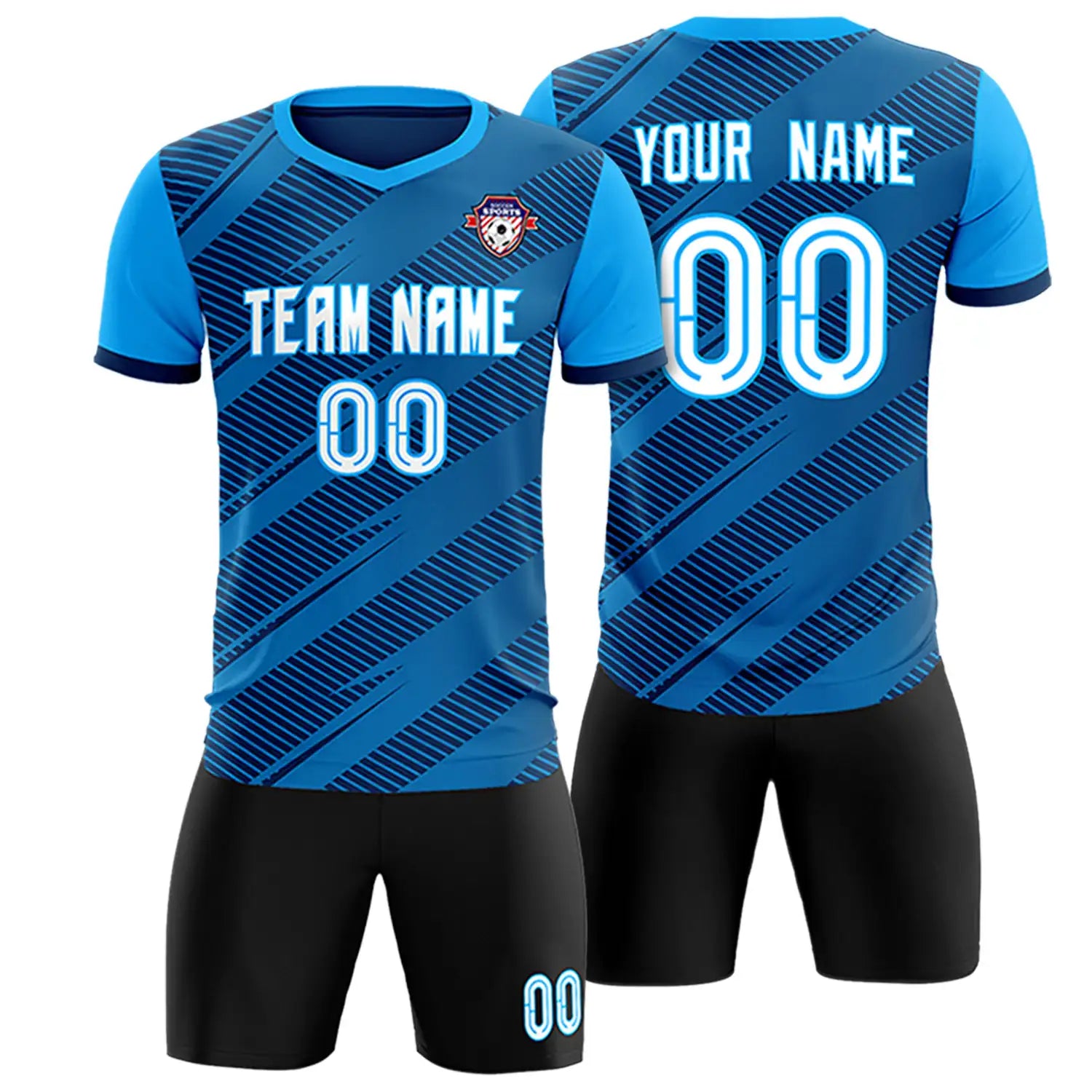 Custom Navy Powder Blue Casual Sport Soccer Sets Jersey