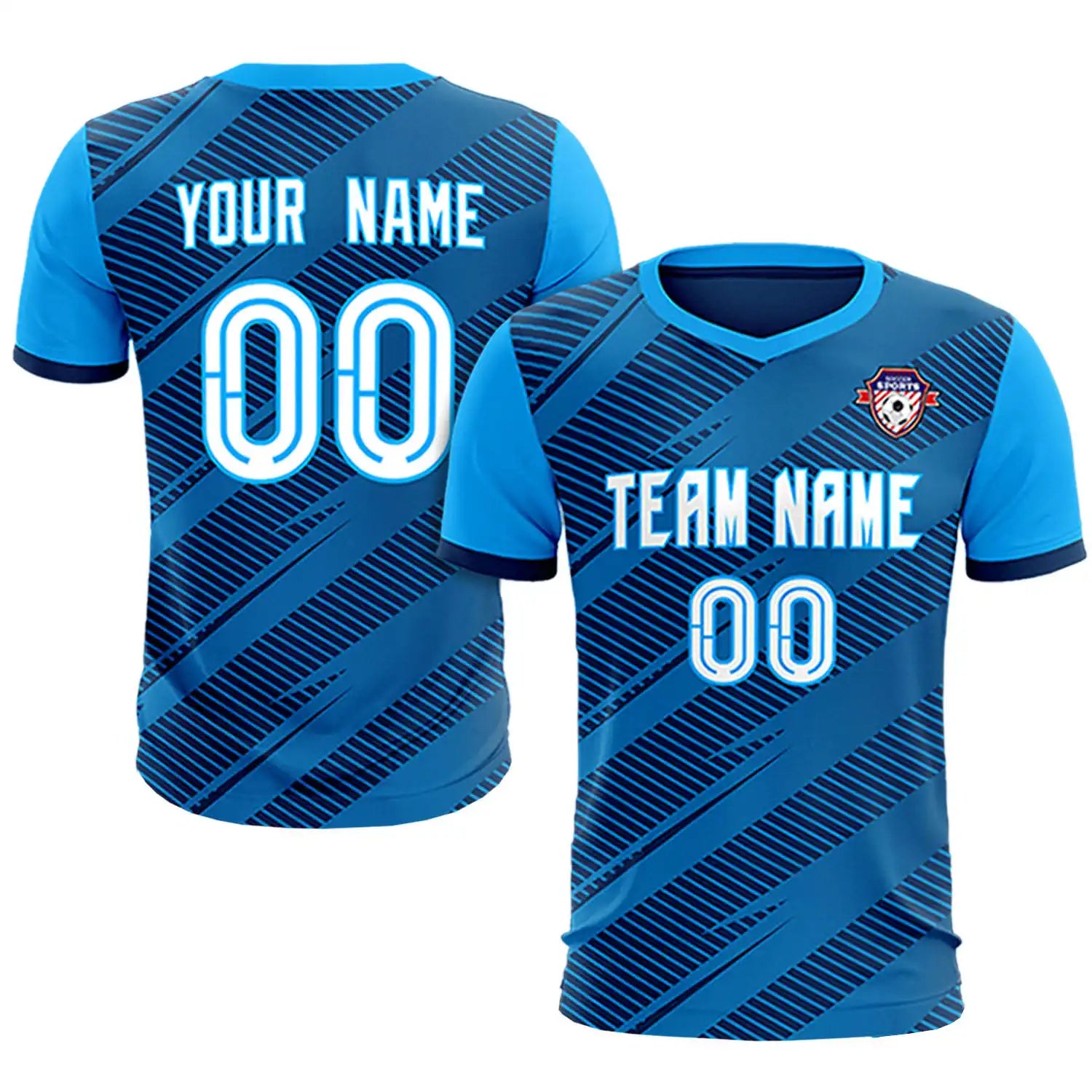 Custom Navy Powder Blue Casual Sport Soccer Sets Jersey