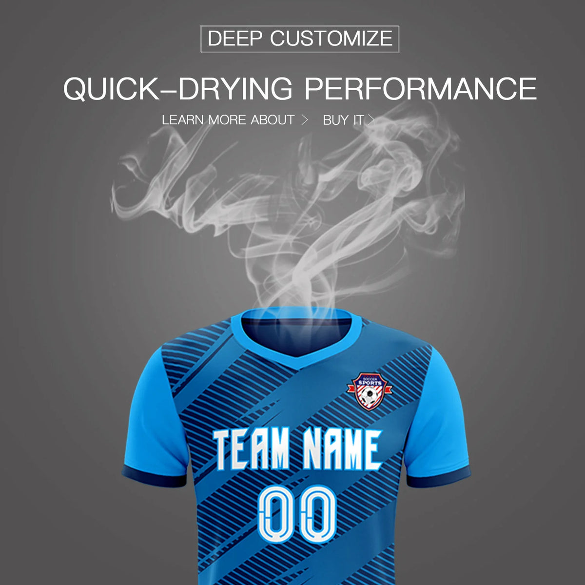 Custom Navy Powder Blue Casual Sport Soccer Sets Jersey