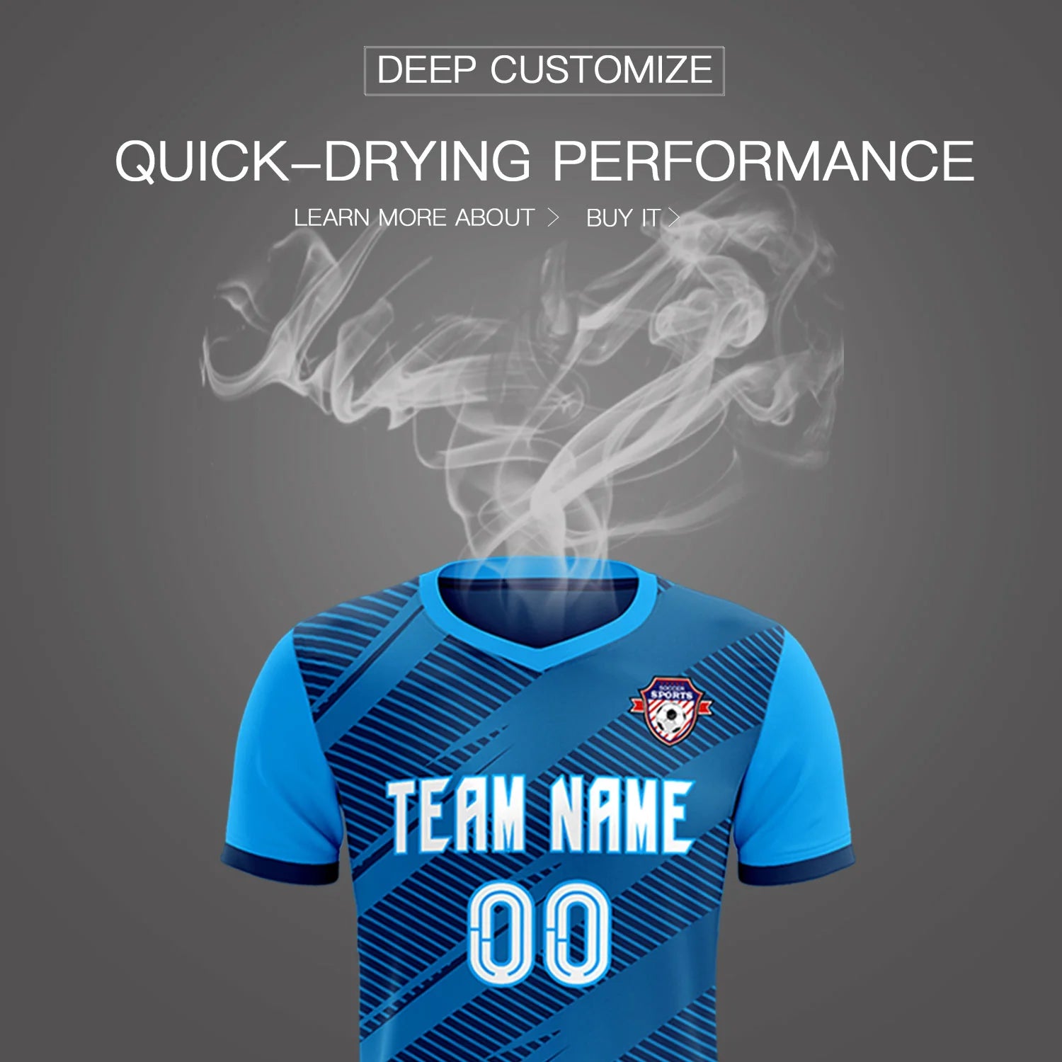 Custom Navy Powder Blue Casual Sport Soccer Sets Jersey