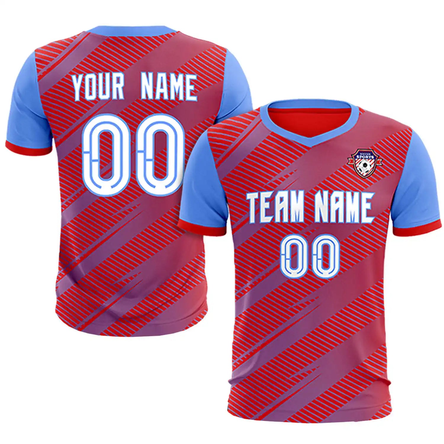 Custom Red Light Blue Casual Sport Soccer Sets Jersey