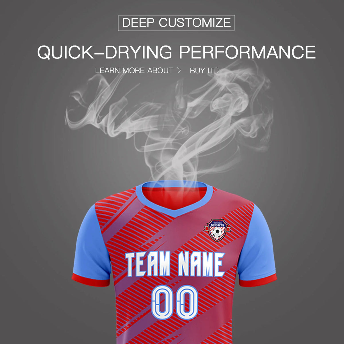 Custom Red Light Blue Casual Sport Soccer Sets Jersey