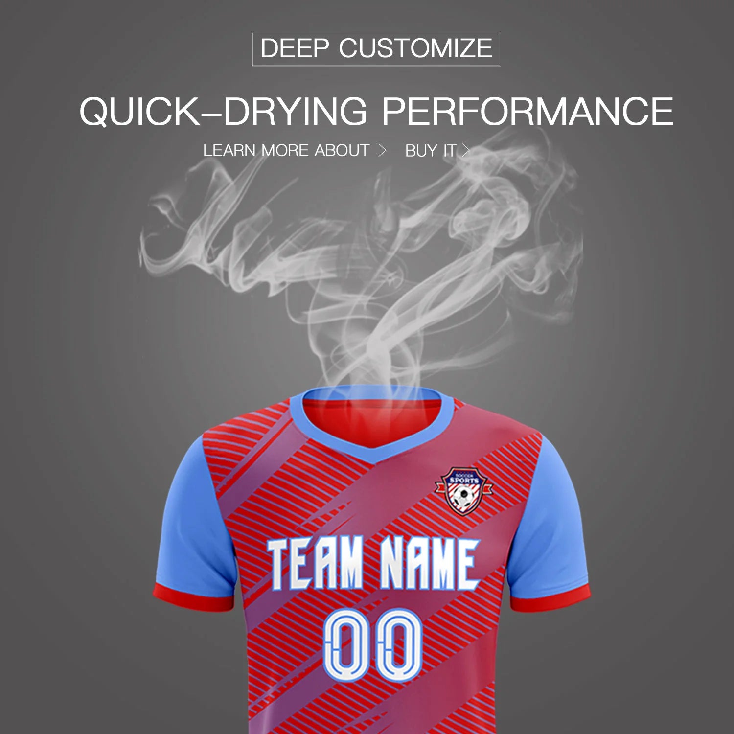 Custom Red Light Blue Casual Sport Soccer Sets Jersey