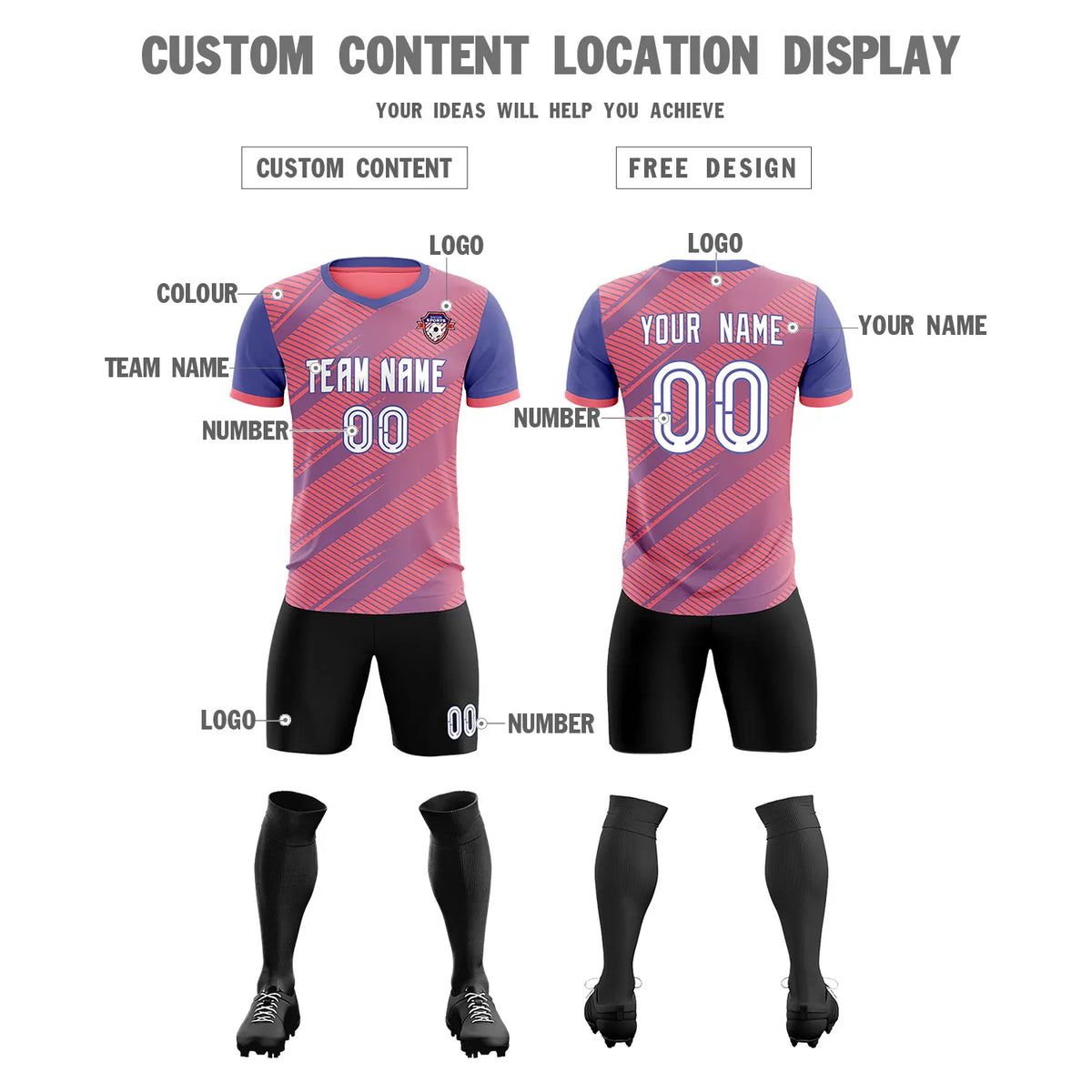 Custom Light Red Light Purple Casual Sport Soccer Sets Jersey