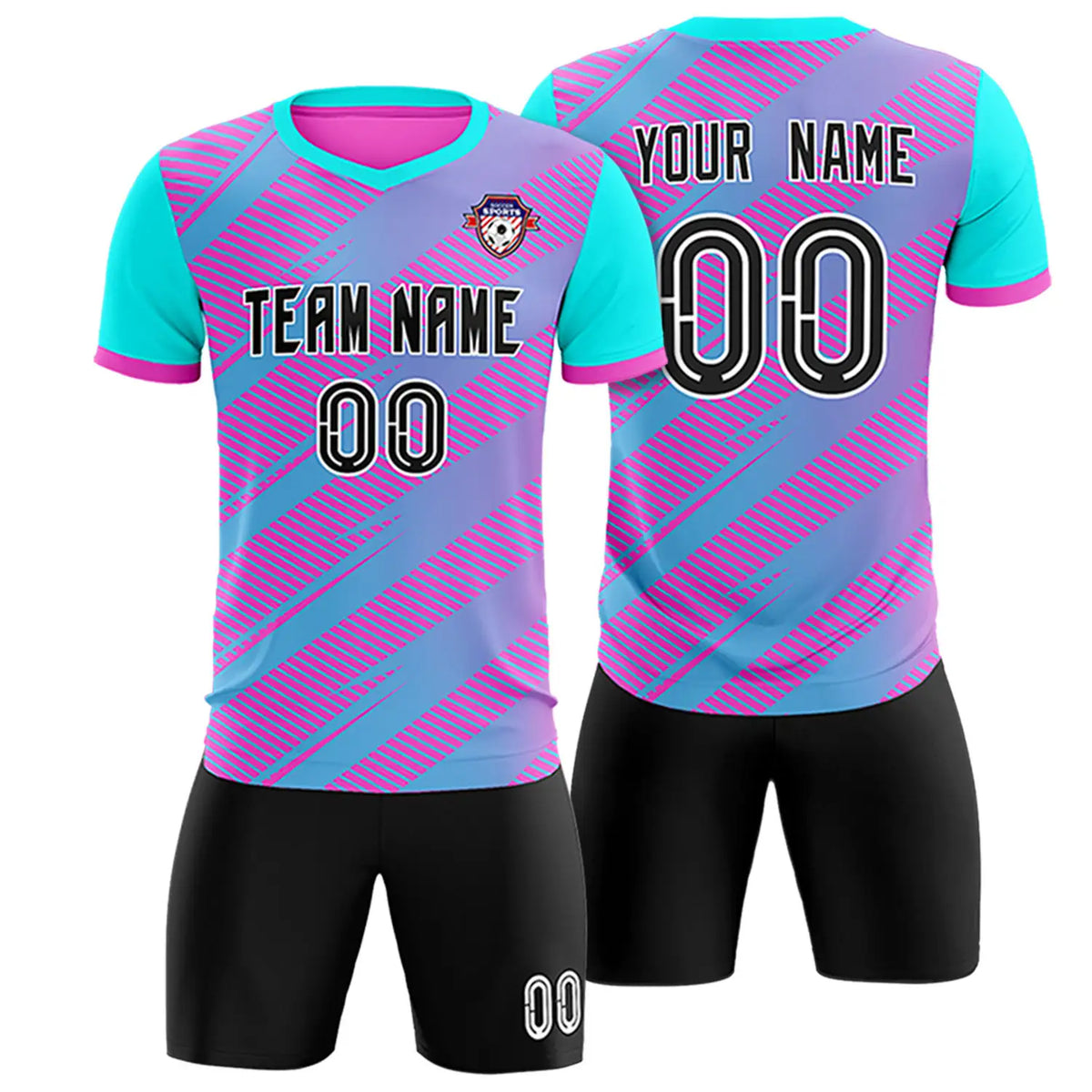Custom Pink Sky Blue Casual Sport Soccer Sets Jersey