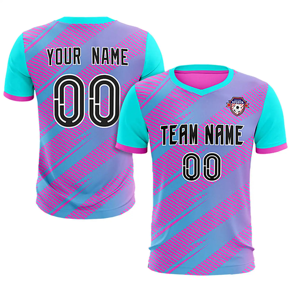 Custom Pink Sky Blue Casual Sport Soccer Sets Jersey
