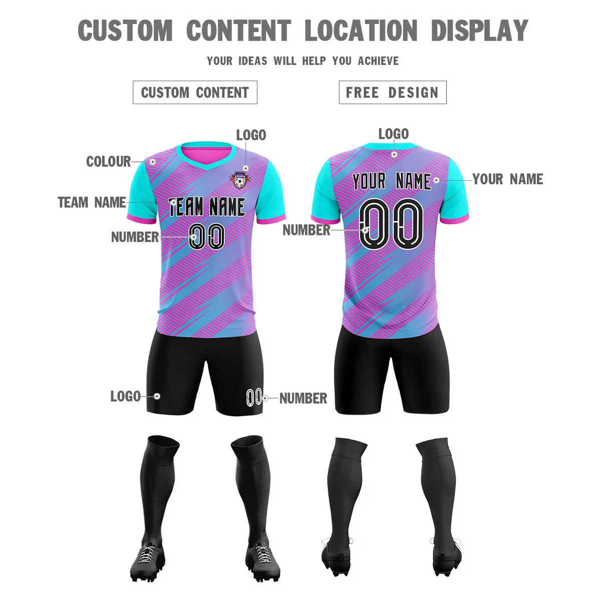 Custom Pink Sky Blue Casual Sport Soccer Sets Jersey