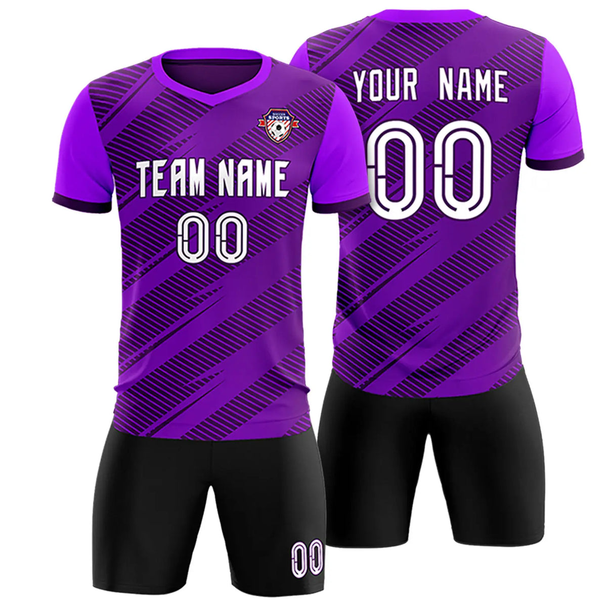 Custom Dark Purple Light Purple Casual Sport Soccer Sets Jersey