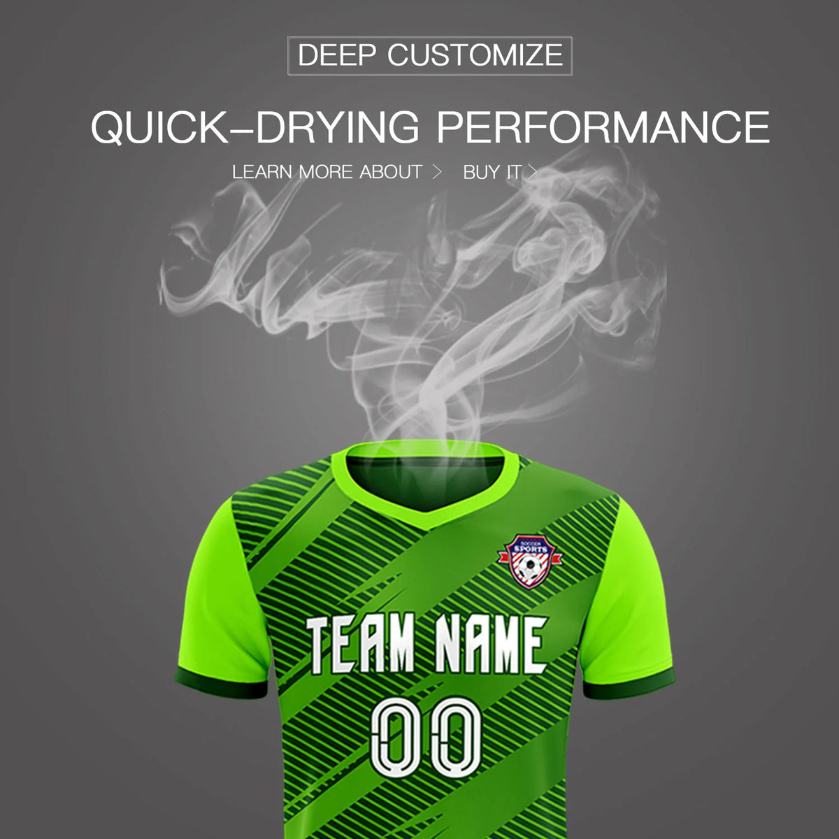 Custom Green Neon Green Casual Sport Soccer Sets Jersey