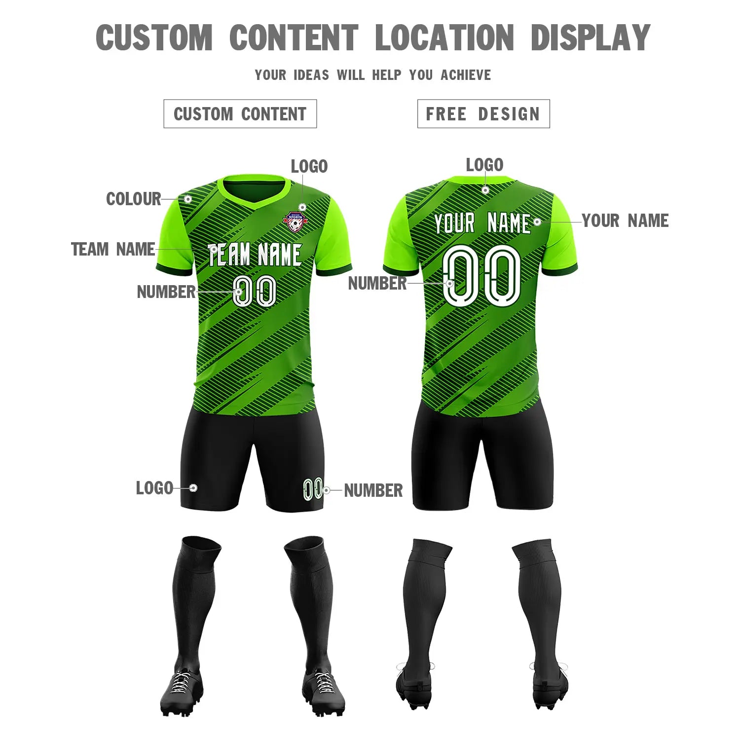 Custom Green Neon Green Casual Sport Soccer Sets Jersey