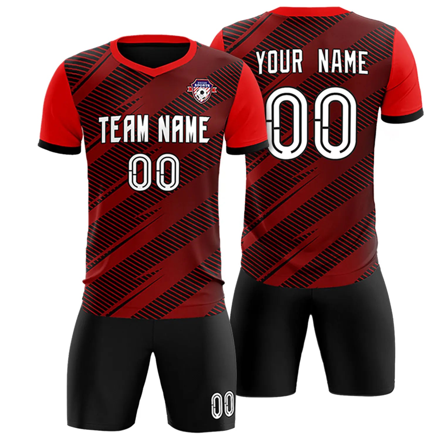 Custom Black Red Casual Sport Soccer Sets Jersey