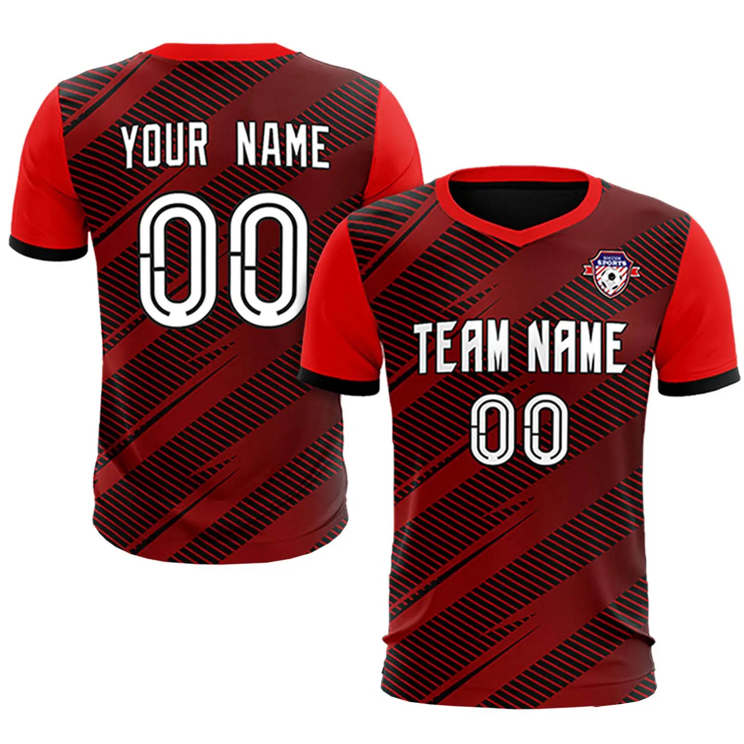 Custom Black Red Casual Sport Soccer Sets Jersey