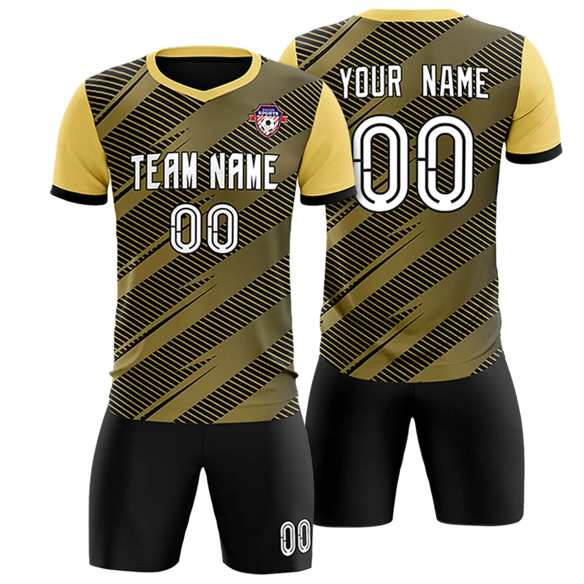 Custom Black Khaki Casual Sport Soccer Sets Jersey