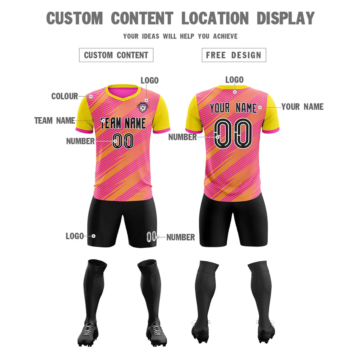 Custom Pink Gold01 Casual Sport Soccer Sets Jersey