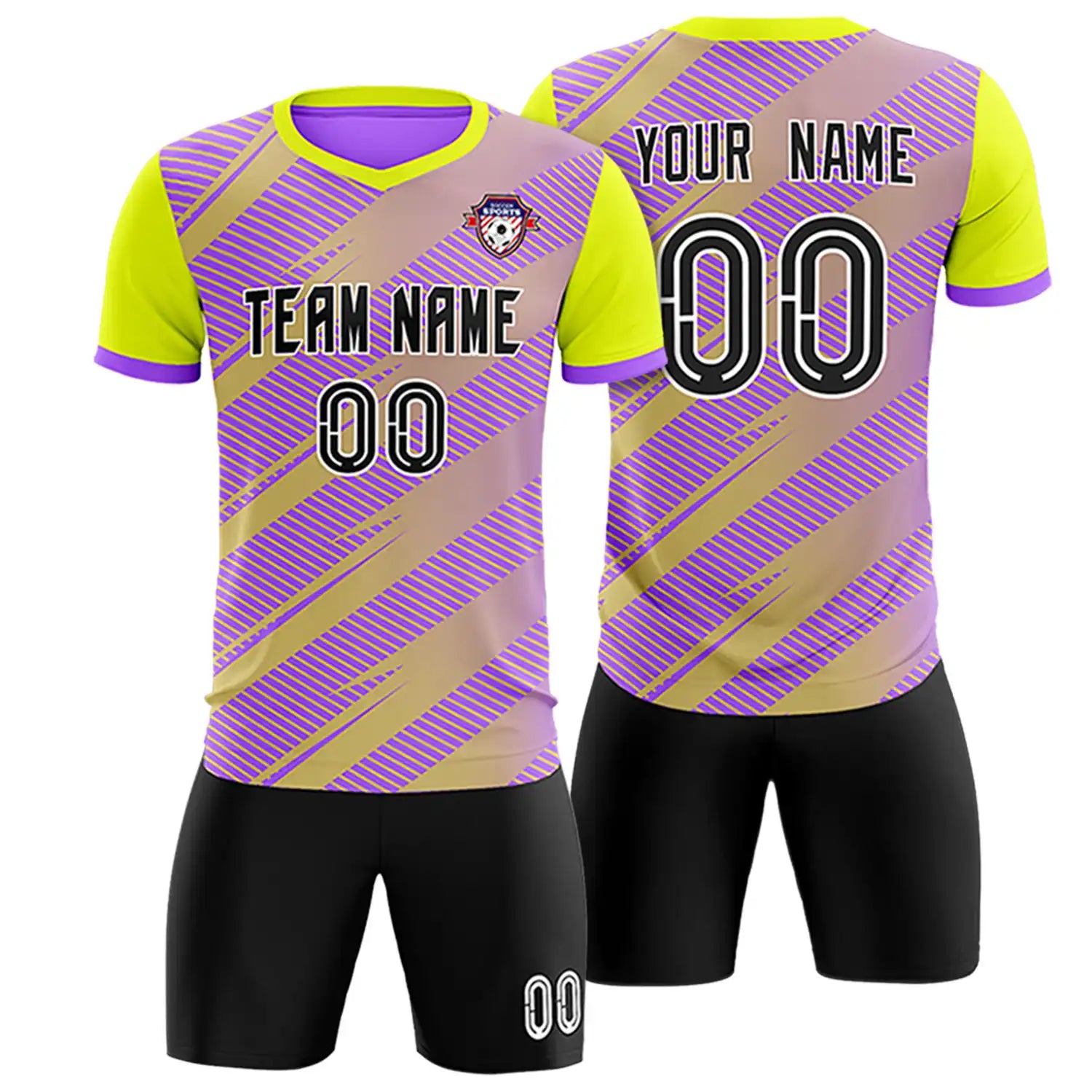 Custom Light Purple Yellow Casual Sport Soccer Sets Jersey
