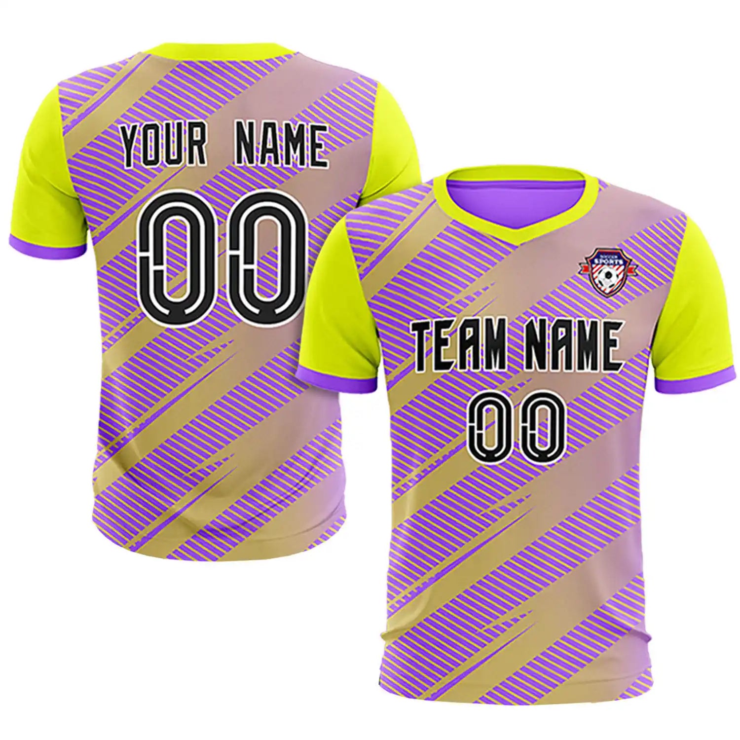 Custom Light Purple Yellow Casual Sport Soccer Sets Jersey